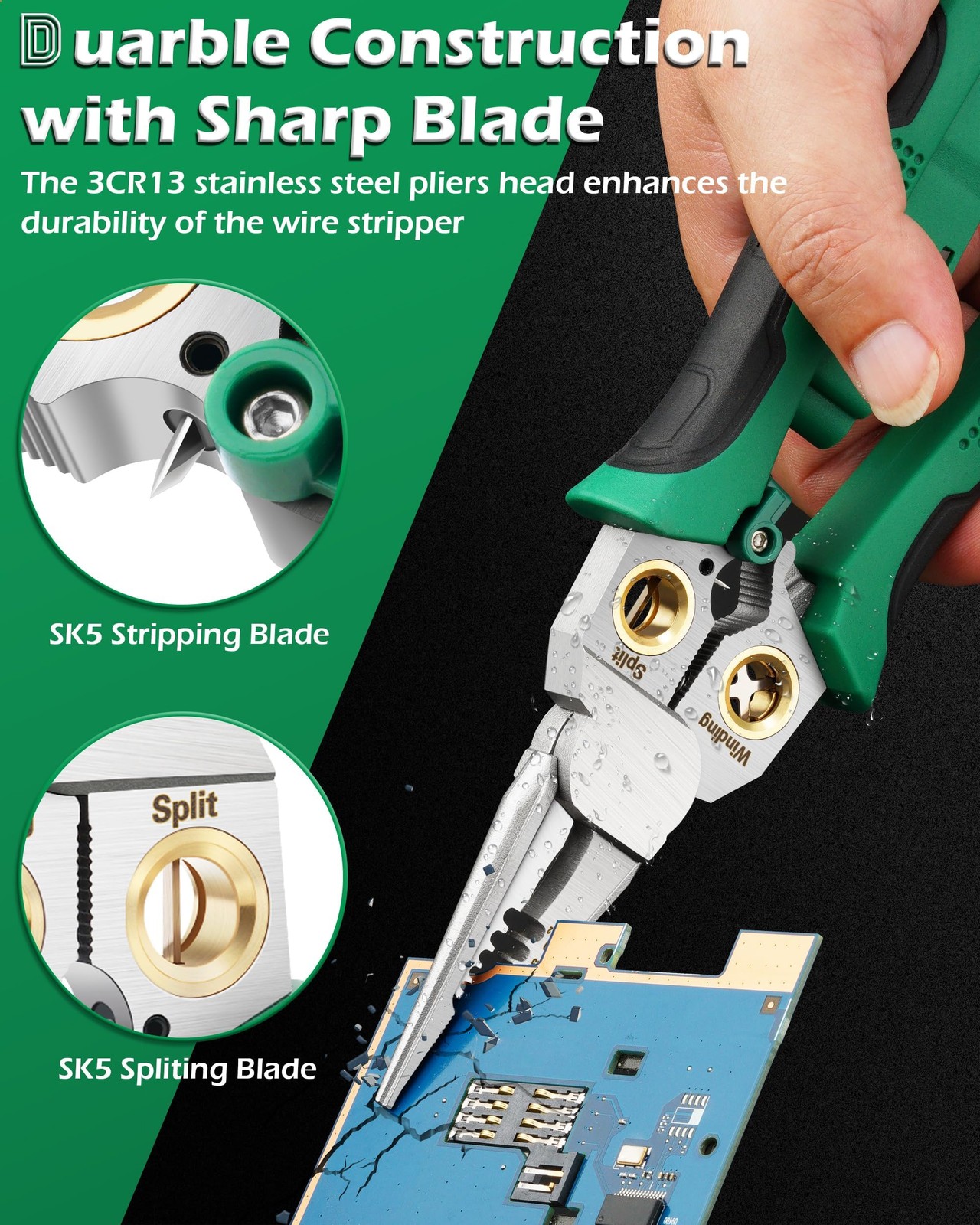 FAITIO 8 In 1 Wire Stripper with Voltage Tester, Strippers/Crimper Green