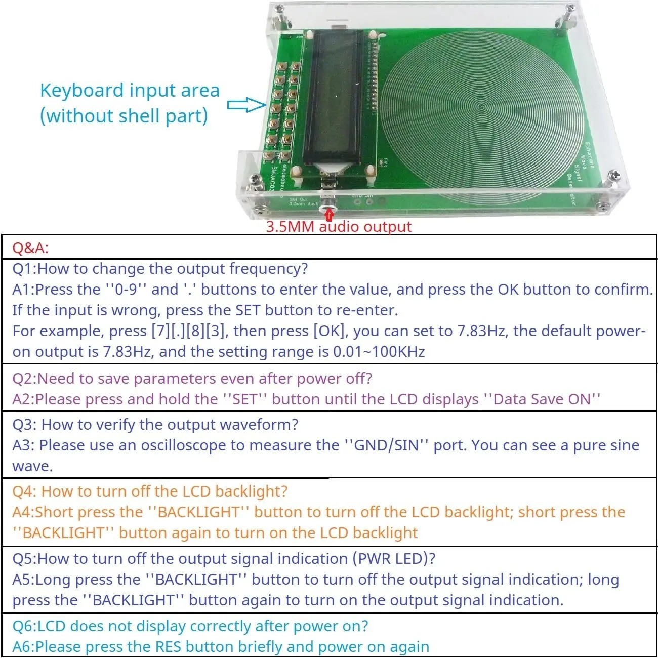 Low Frequency Signal Generator Adjustable Pulse Wave Audio Device