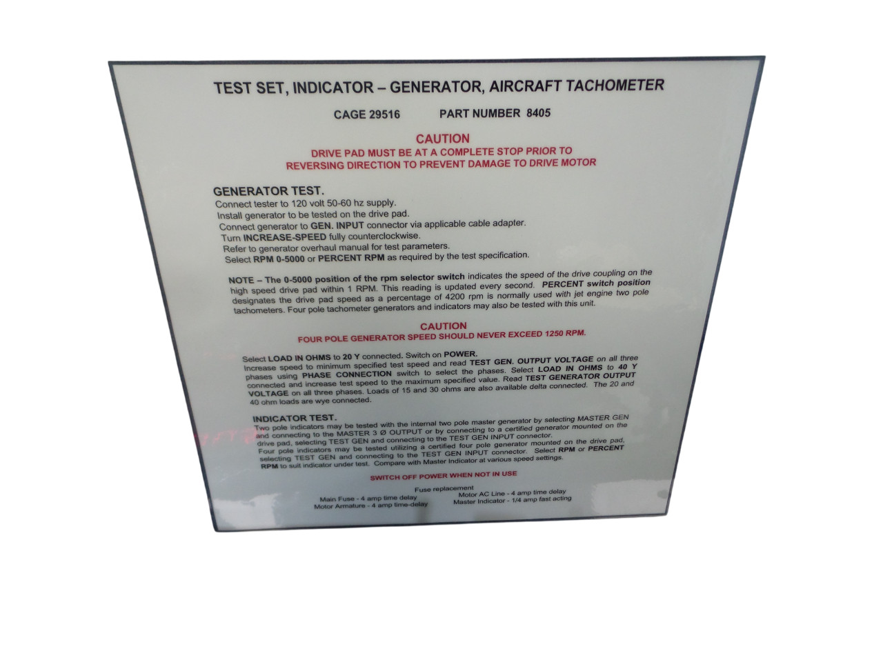 Hydraulic Technology 8405 Tachometer Indicator-Generator Test Set
