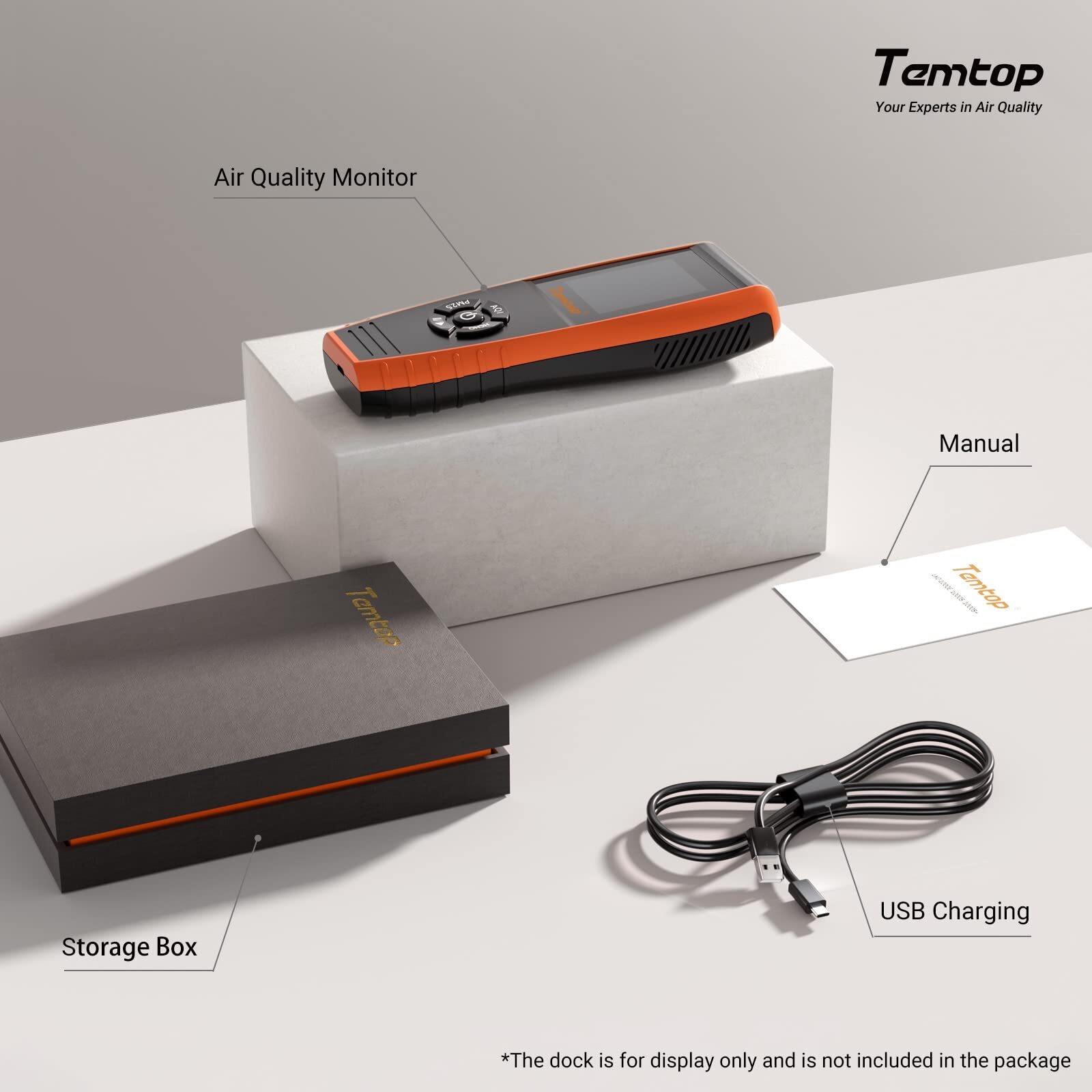 Temtop 8-in-1 Air Quality Monitor Detector PM2.5/10/AQI/HCHO T&H, LKC-1000S+2ND