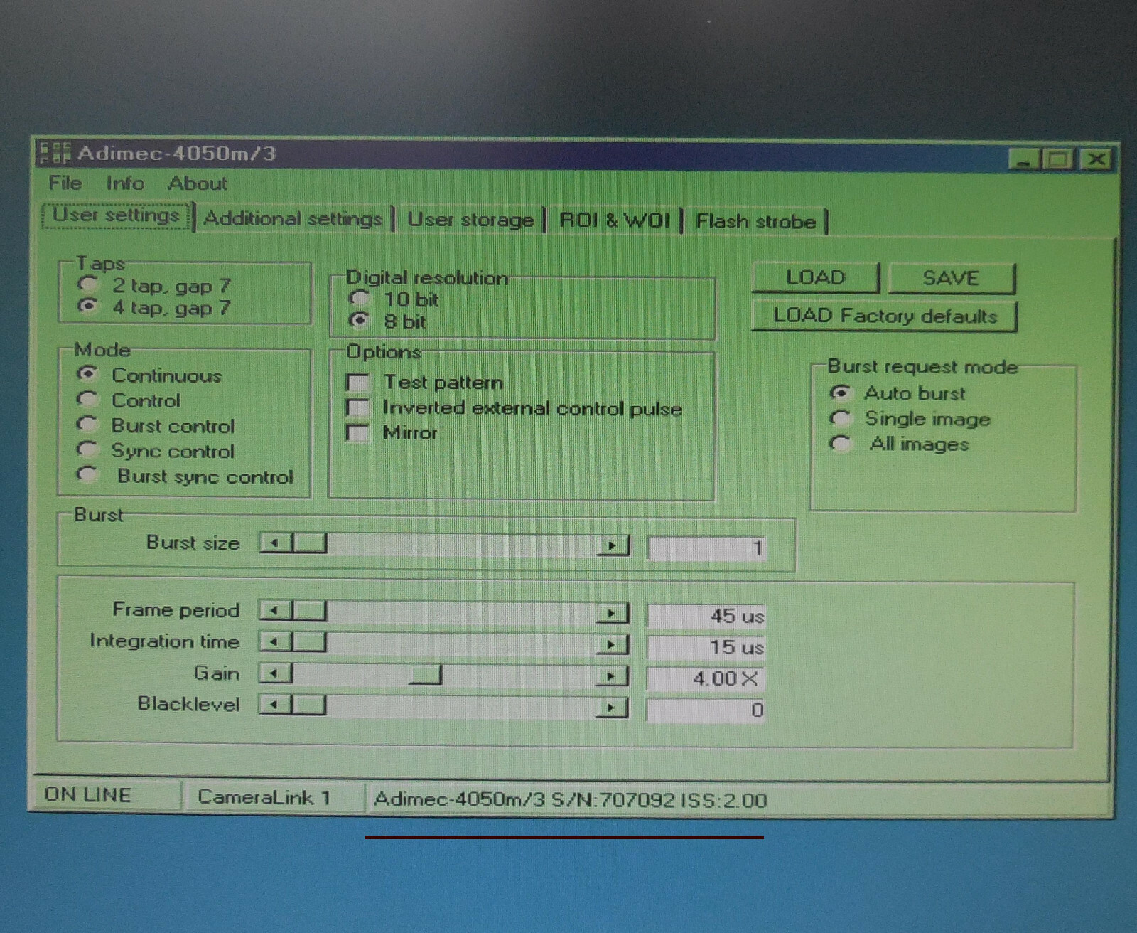 Adimec A4050m/31 Iss:2.0 tested