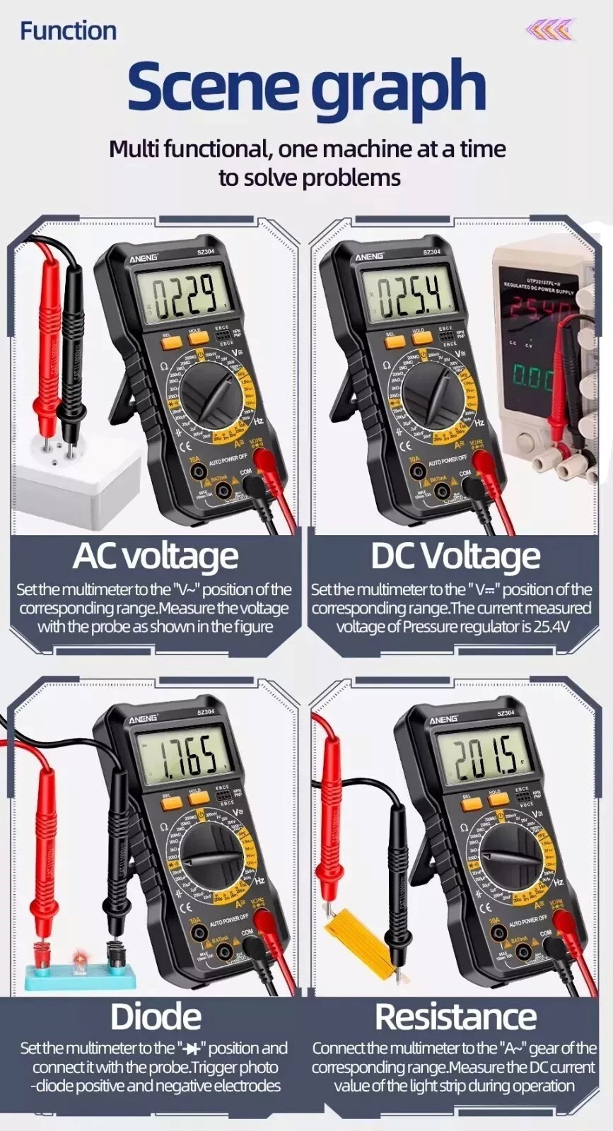Digital Multimeter LCD Voltmeter Ammeter Ohmmeter Volt AC DC Tester Leads Meters