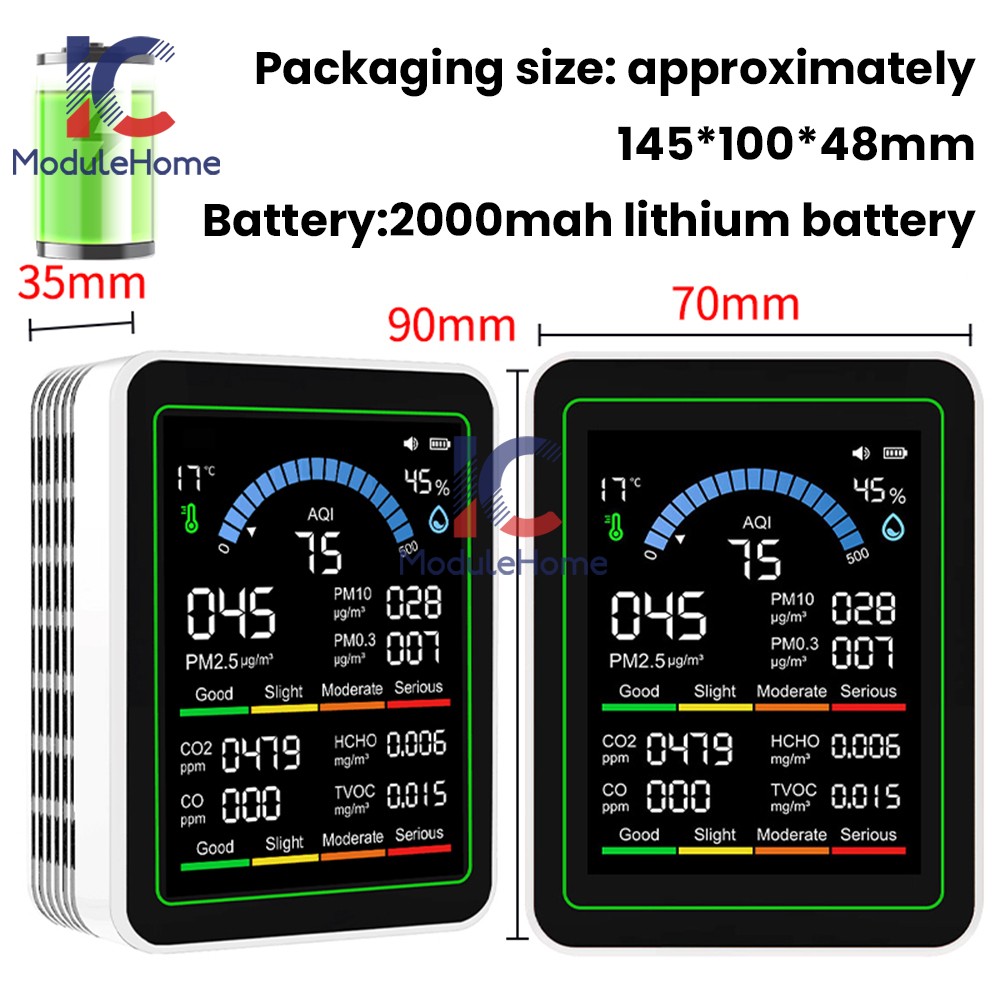 10-in-1 Air Quality Detector PM2.5 PM10 PM HCHO TVOC CO CO2 Formaldehyde Monitor
