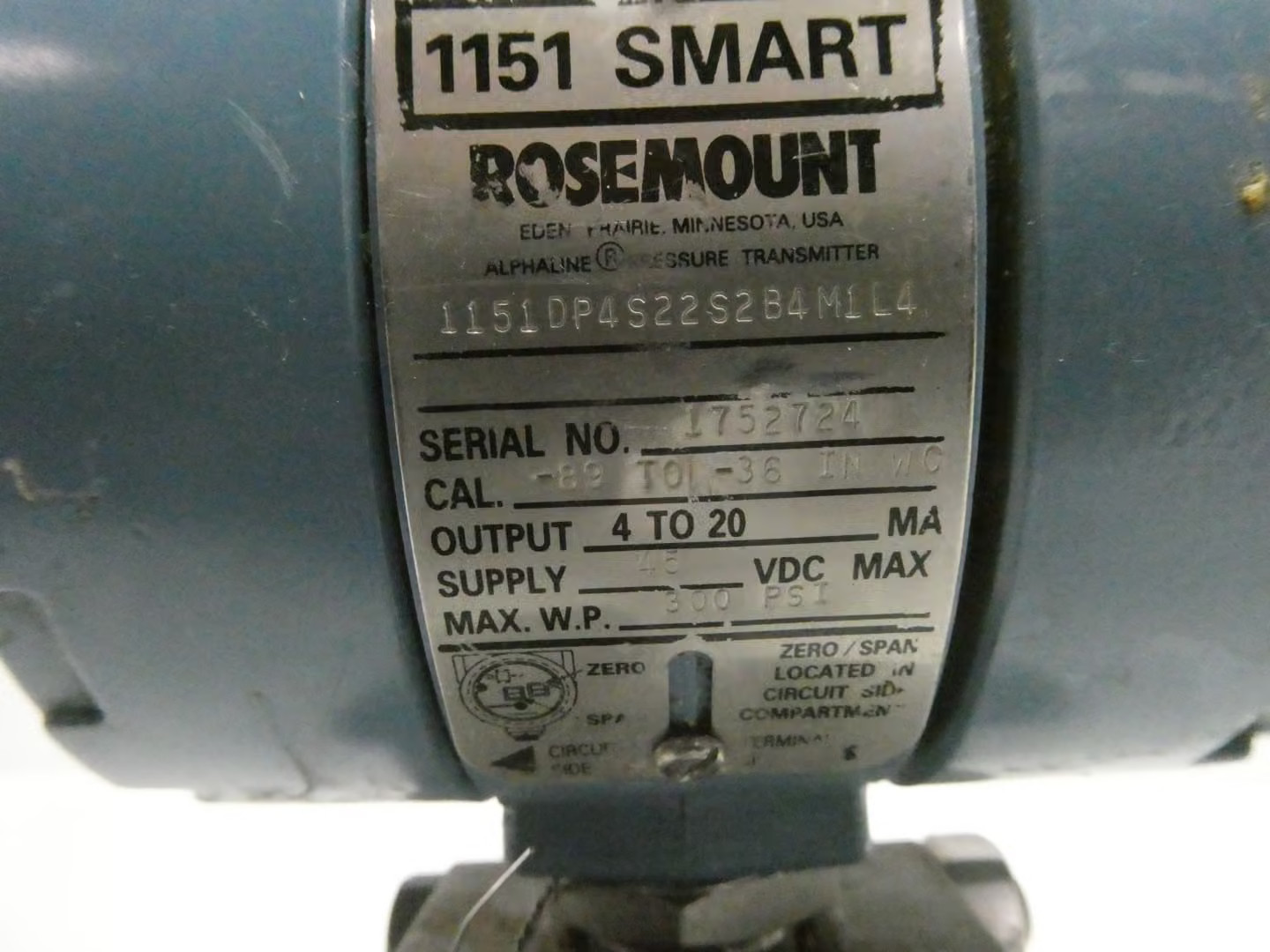 Rosemount 1151DP4S22S2B4M1L4 Pressure Transmitter 45v-dc -89–36in-h2o