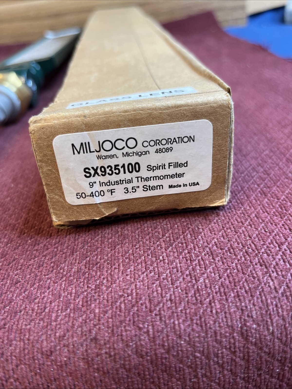 NEW IN BOX MILJOCO SX935100 SPIRIT FILLED THERMOMETER 50-400*F 3.5″ STEM