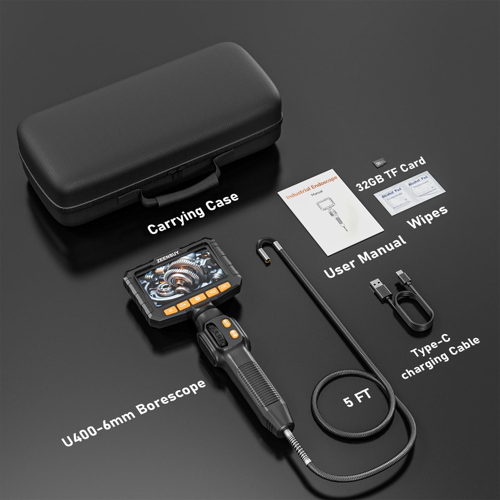 Two-Way Articulating Borescope Camera with Light, Industrial Endoscope