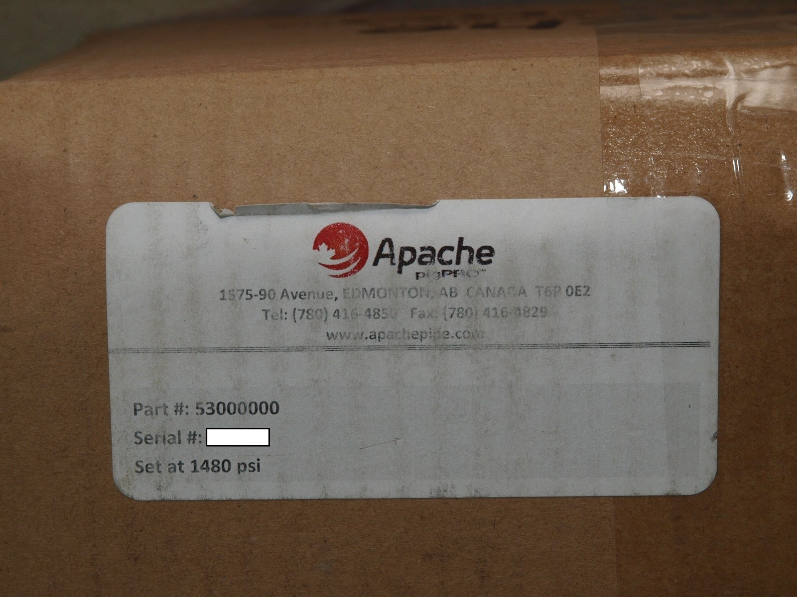 Apache 53000000 pigPro 53 Passage Indicator set at 1480psi – Honeywell LSXYDB4L
