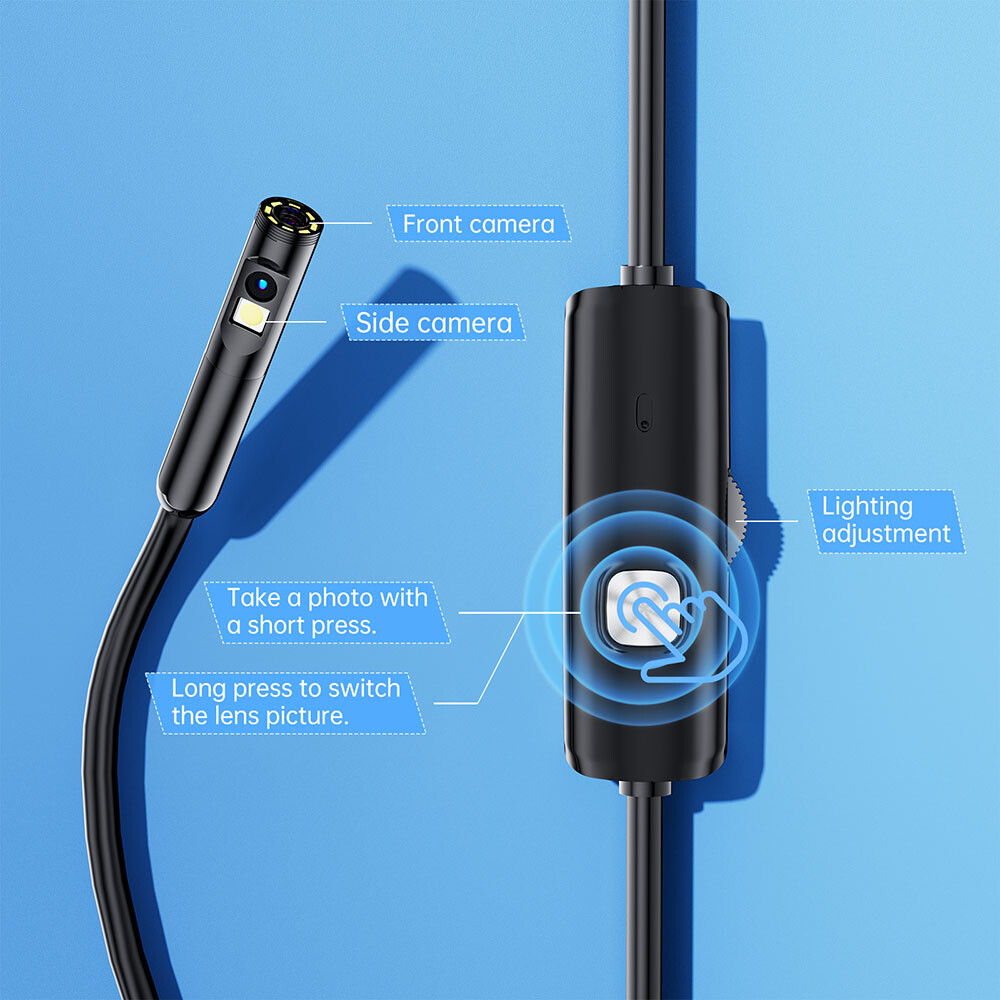 For iPhone 16/15/14 iOS/Android Cellphone iPad Dual Lens Endoscope Camera IP68