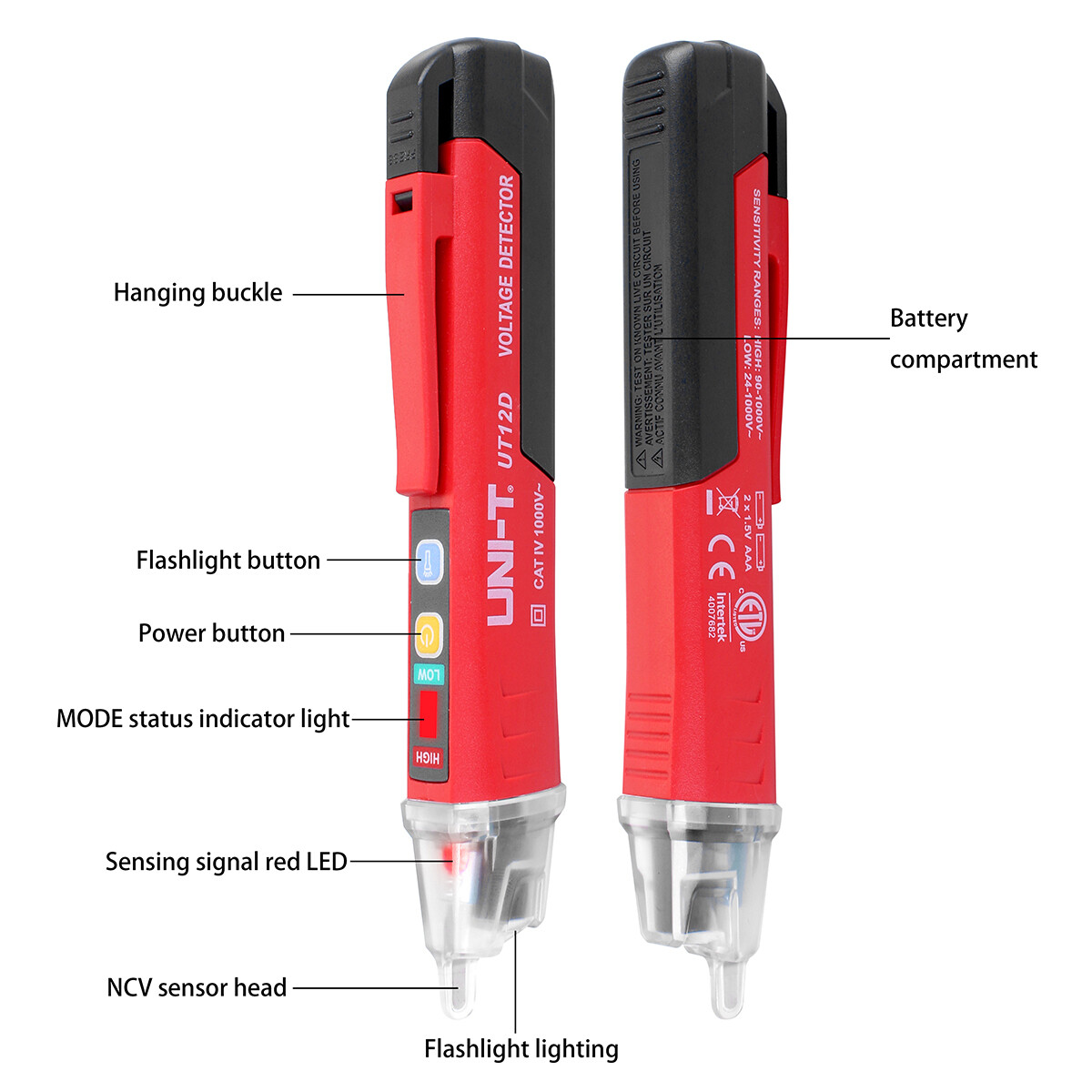 Non-Contact AC Voltage Detector Electrical Tester LED Indicator 90V-1000V UNI-T