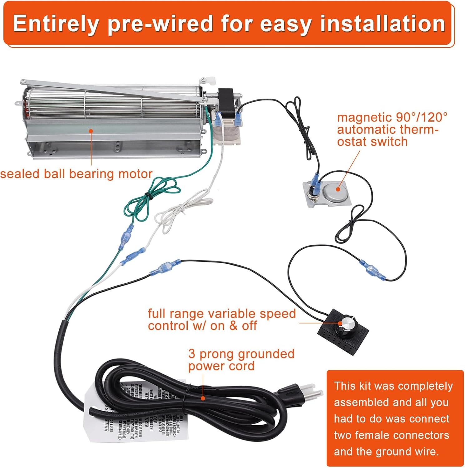 Replacement Fireplace Blower Kit for 3.23″ x 3.73″ x 12.5″