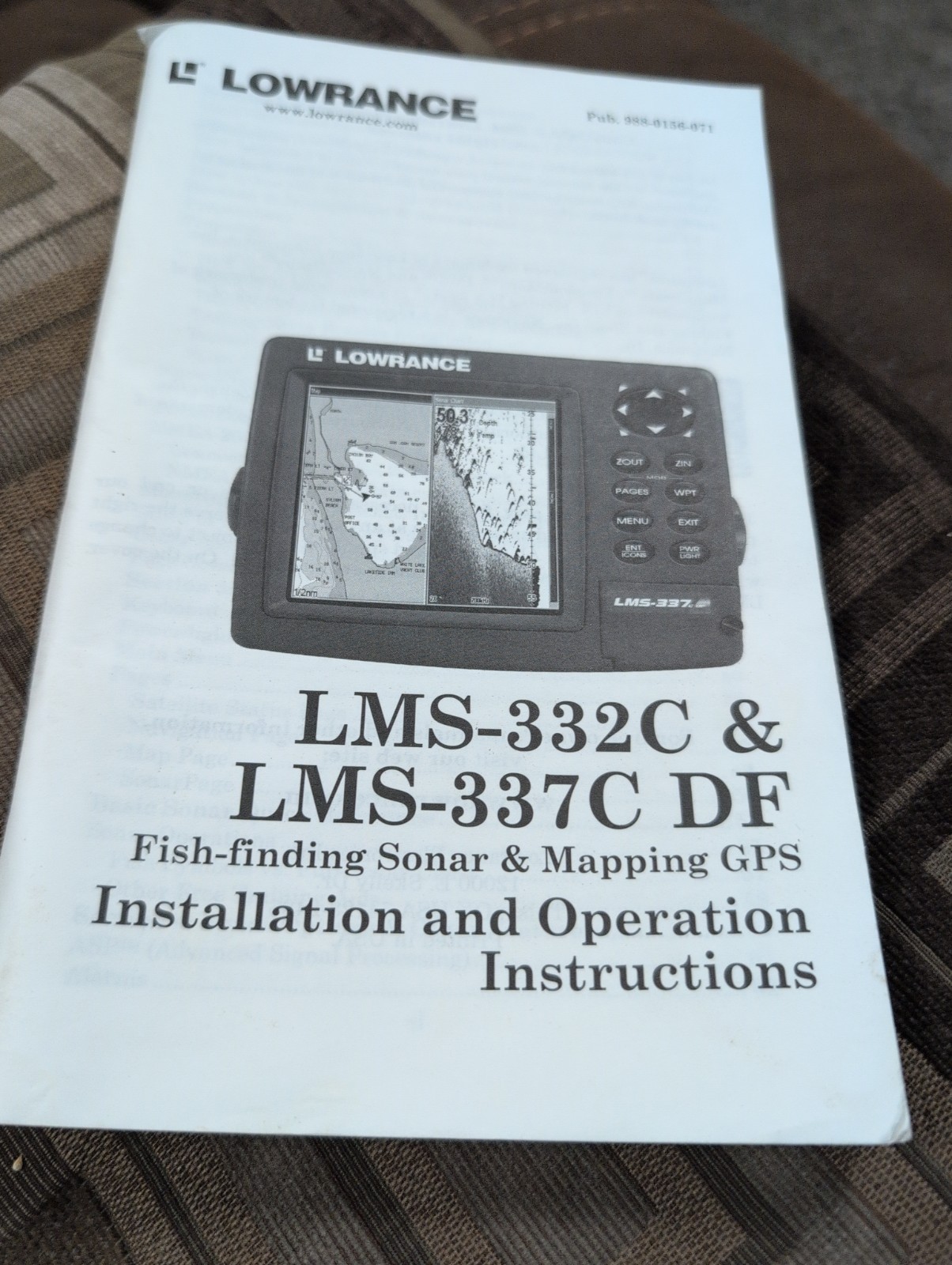 Lowrance LMS-332C LMS-337C DF Fish Finder Sonar Operation Manual Instructions