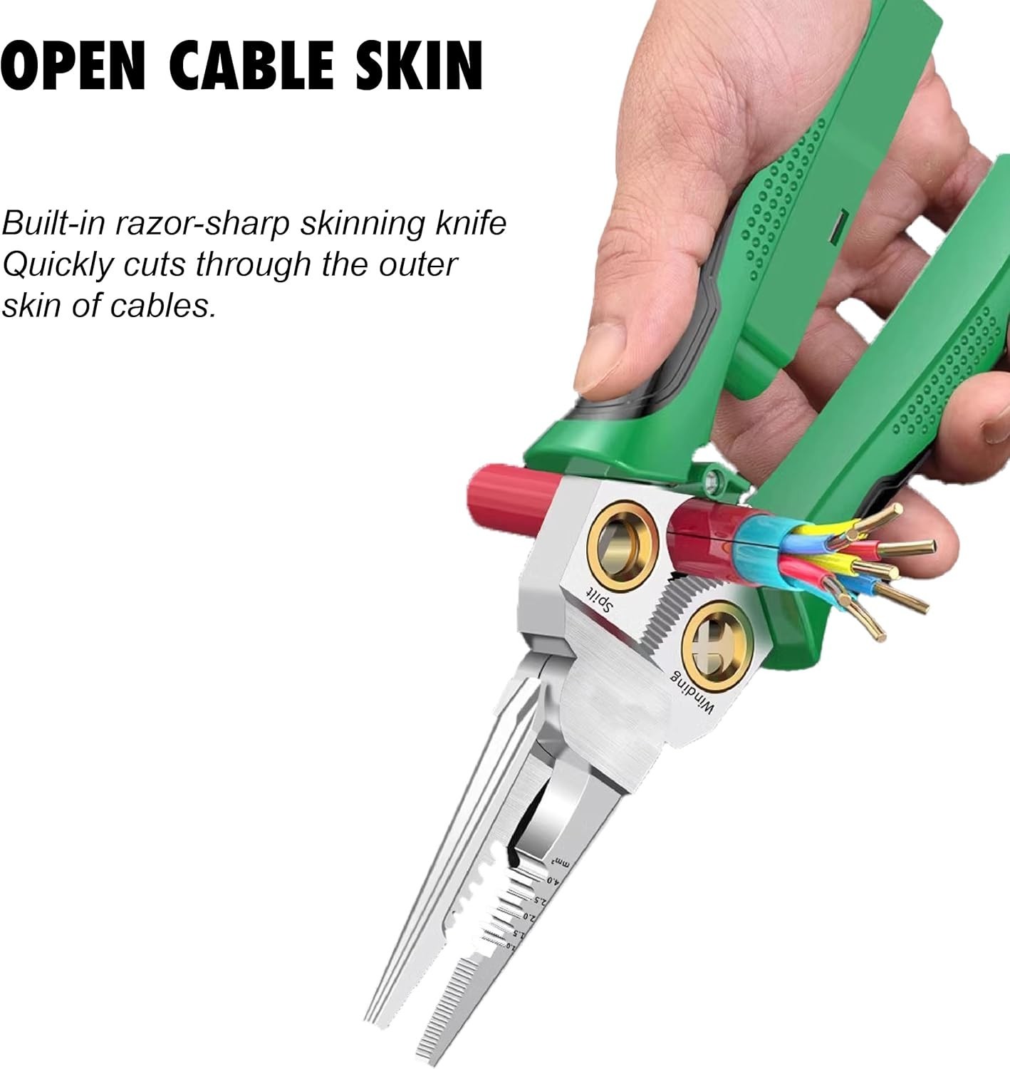 8-in-1 Wire Stripper for Electrician: Needle Nose Pliers with Voltage Green