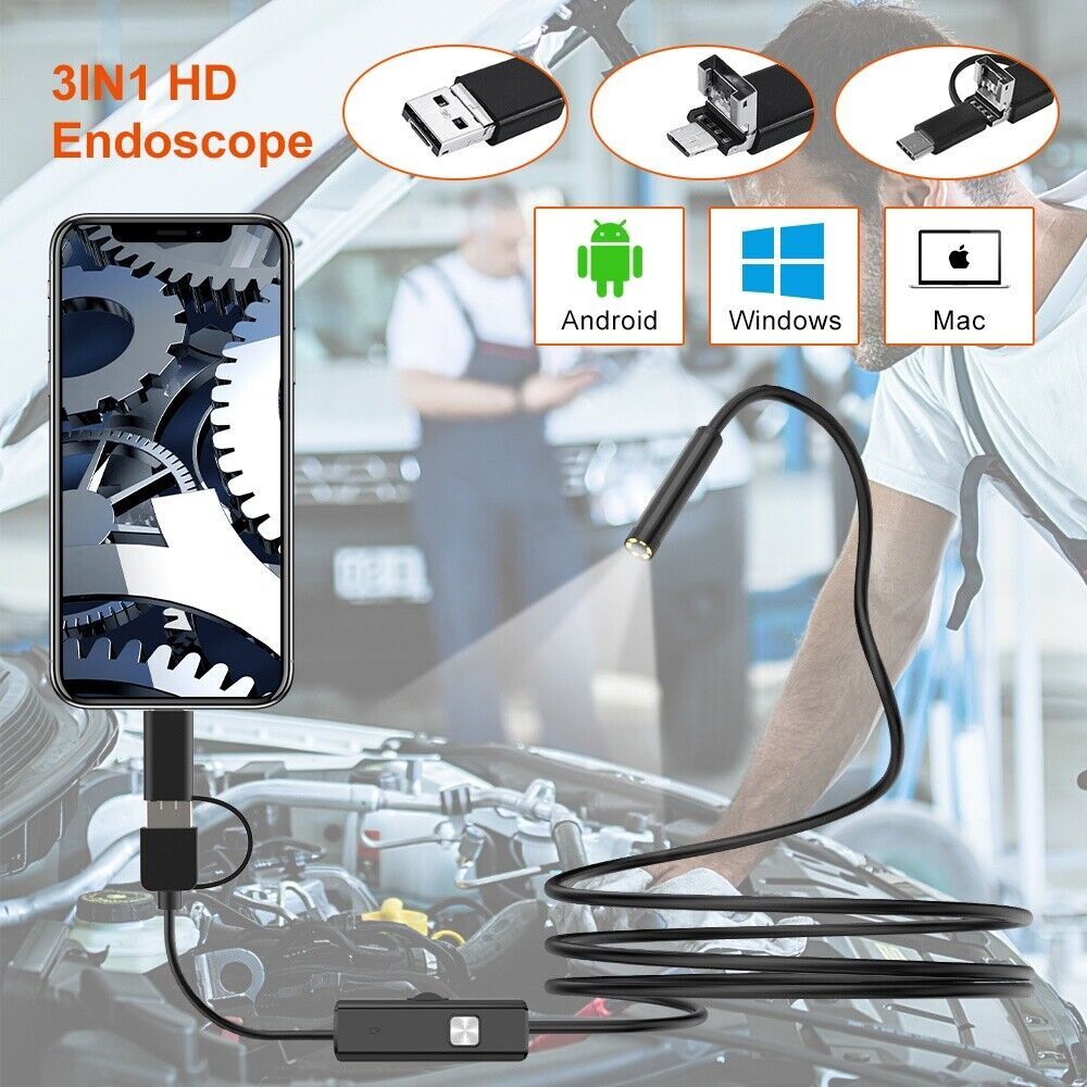 6LED USB Snake Endoscope Borescope HD Inspection Camera Scope for Android Type C