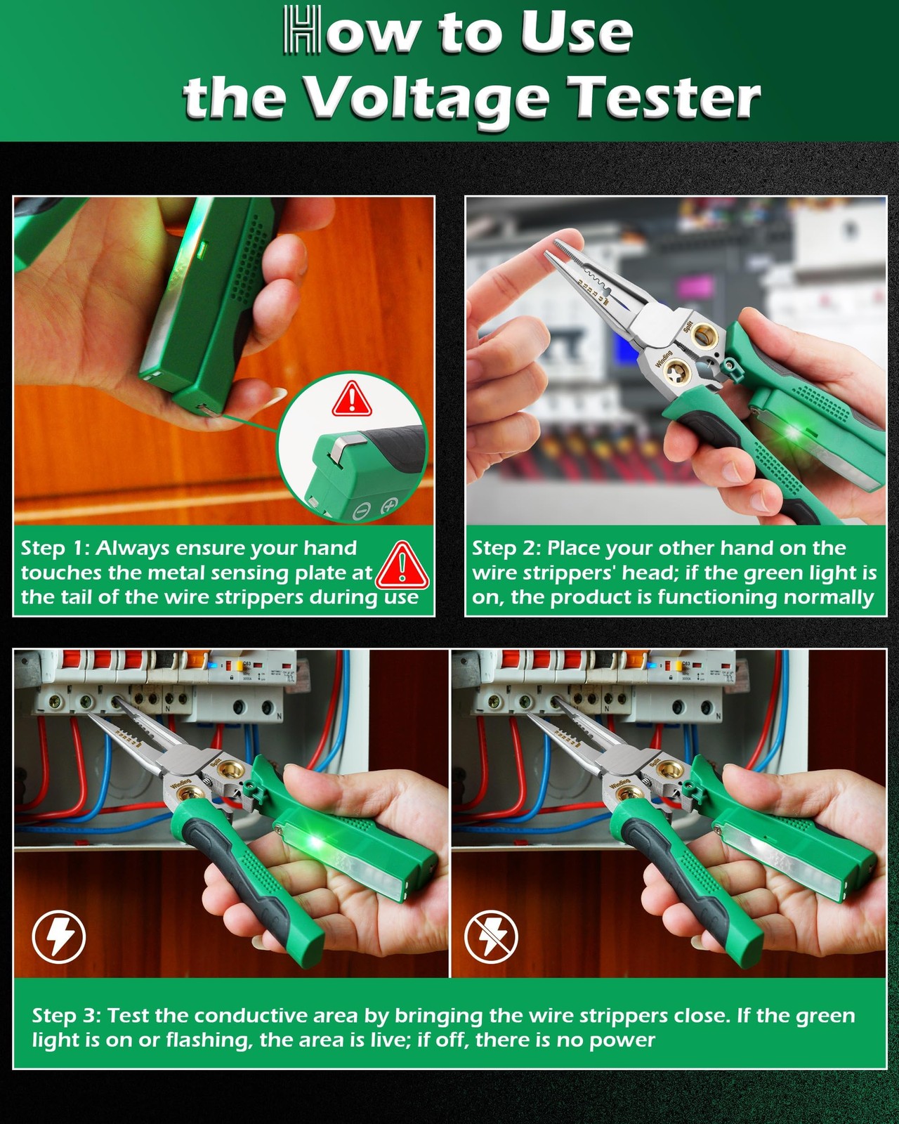 FAITIO 8 In 1 Wire Stripper with Voltage Tester, Strippers/Crimper Green
