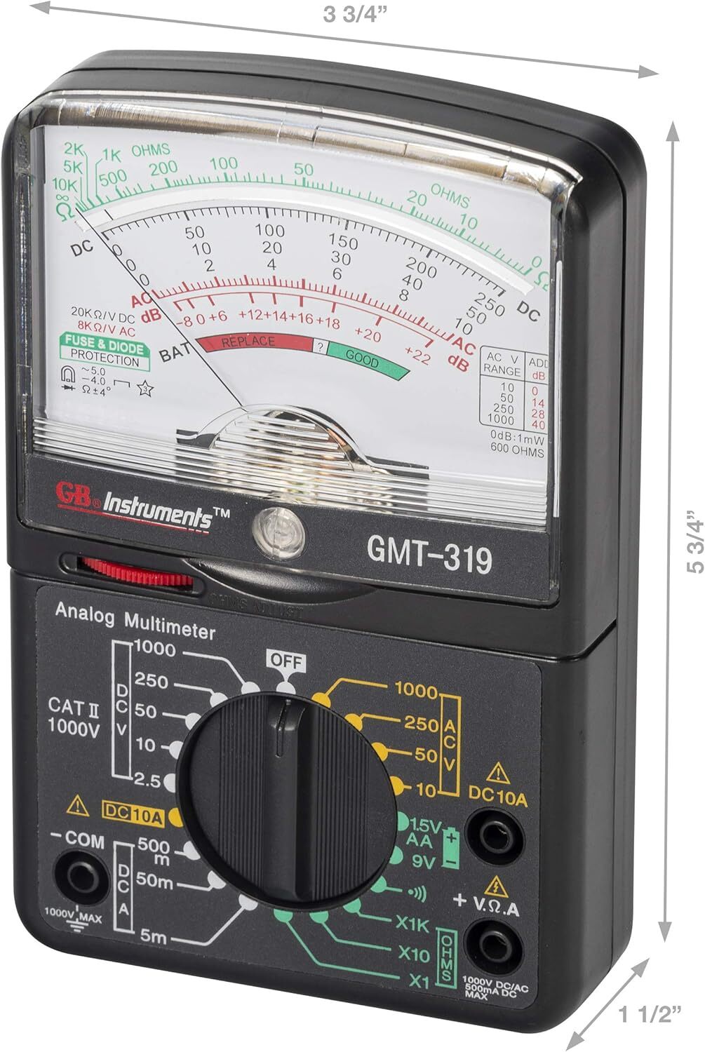 1000V Analog Multimeter With Color Coded Display And Fuse Protection