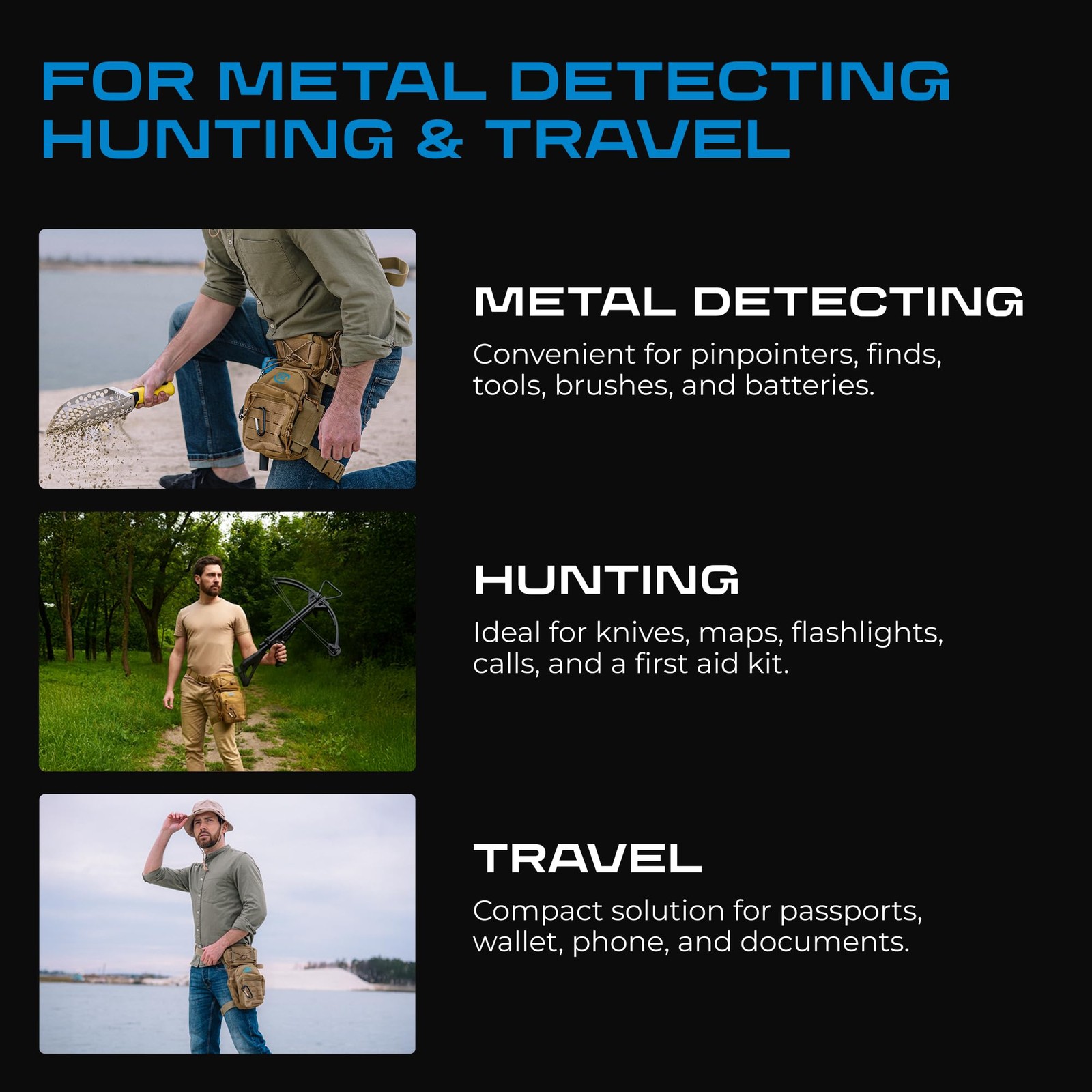 Tactical Drop Leg Bag for Metal Detecting, Fishing, Waterproof Tool Pouch