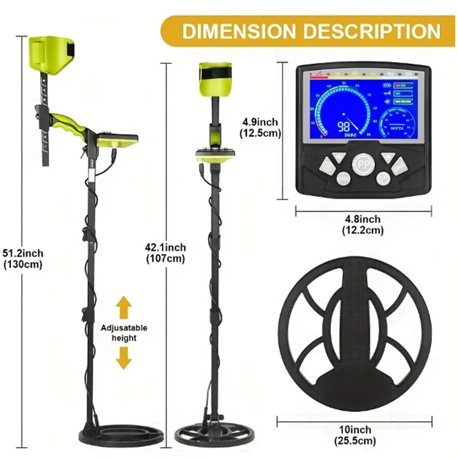 Metal Detector Adults Waterproof 10in Coil LCD Pinpointer Gold Treasure Hunt