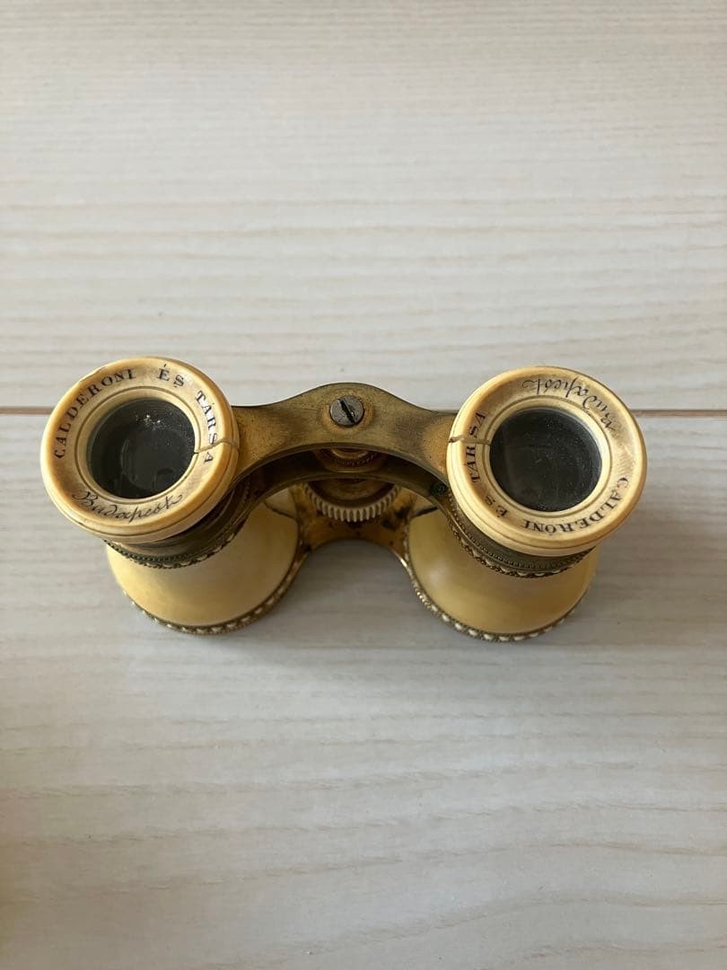 Antique Calderoni Hungary Opera Glasses Brass Mother of Pearl Ivory 1900s