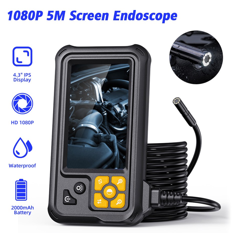 8LED IP67 Borescope Camera 5M 16.4Ft Flexible Cable 1080P HD 4.3 Inch Display