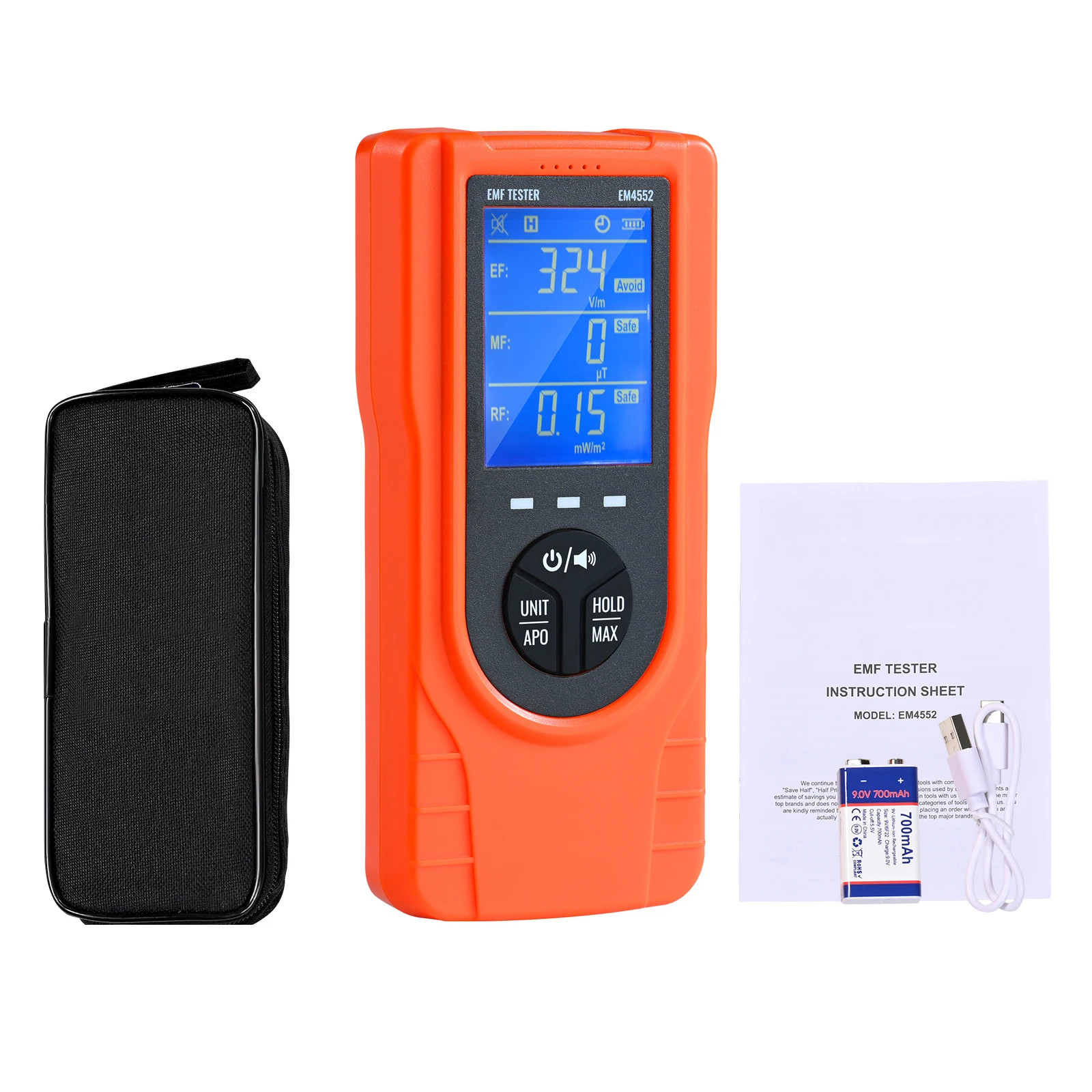 3-in-1 EMF Meter 5Hz-3.5GHz Rechargeable LCD EMF Radiation Tester Handheld Scans