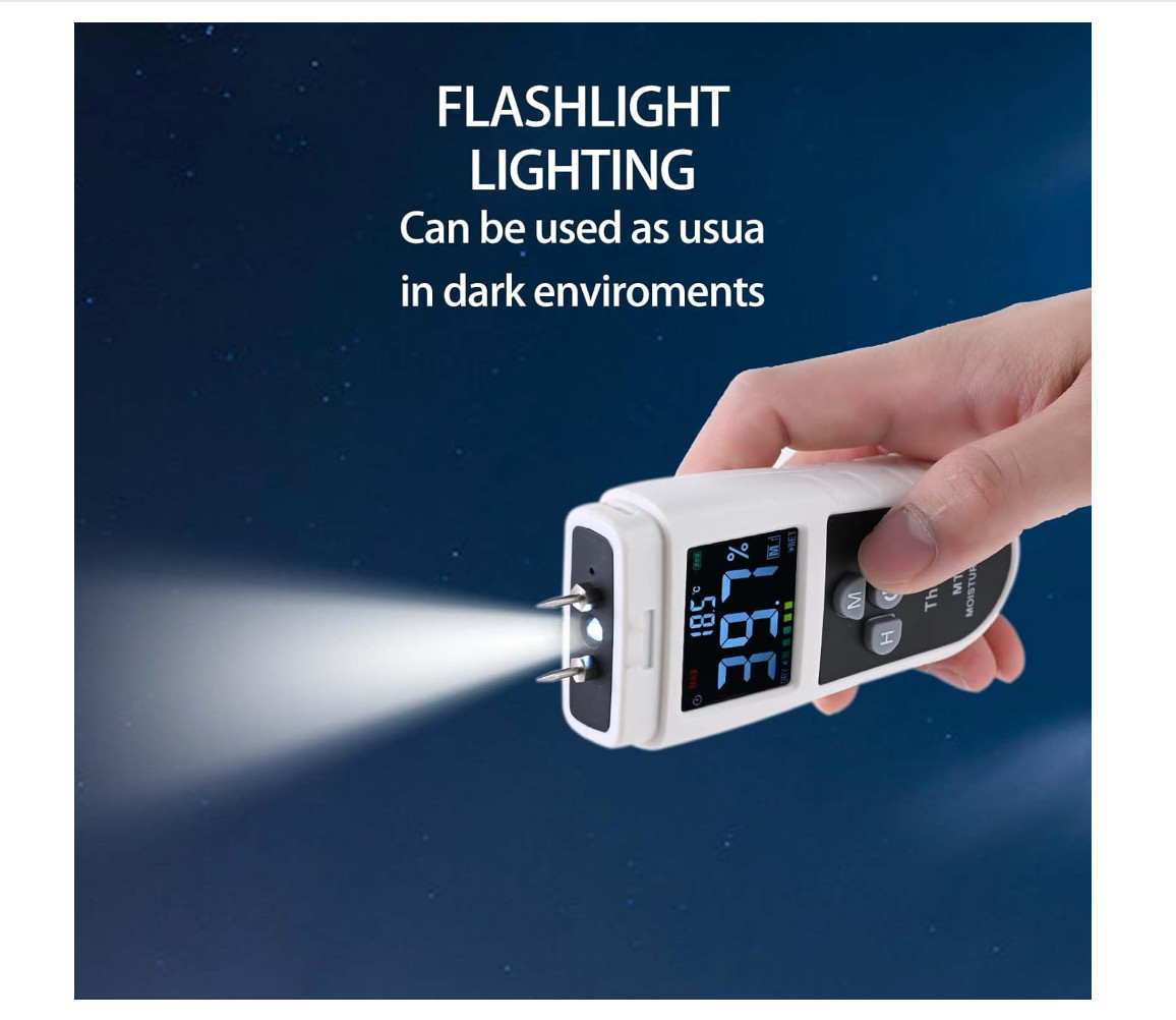Wood Moisture Meter with Flashlight, Water Leak Detector, Moisture Tester