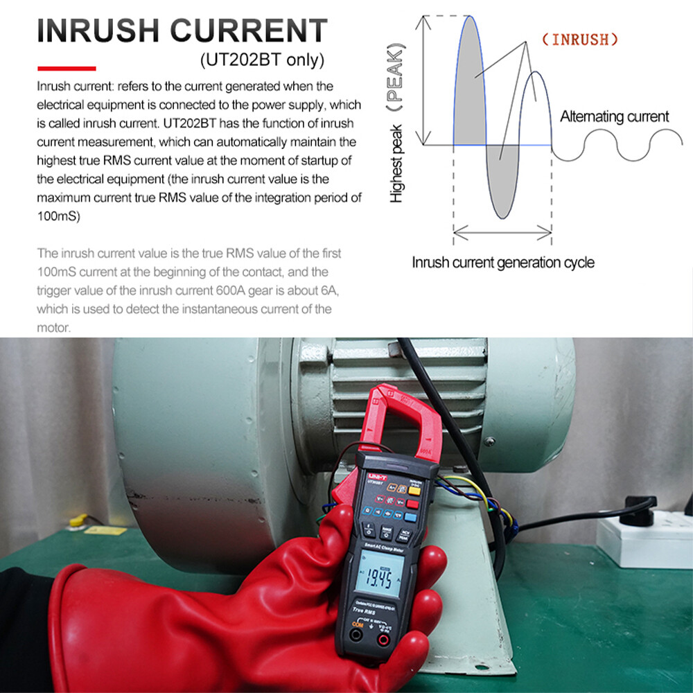 UNI-T Clamp Meter Digital Multimeter Bluetooth T-RMS L.P.F Inrush Current Tester