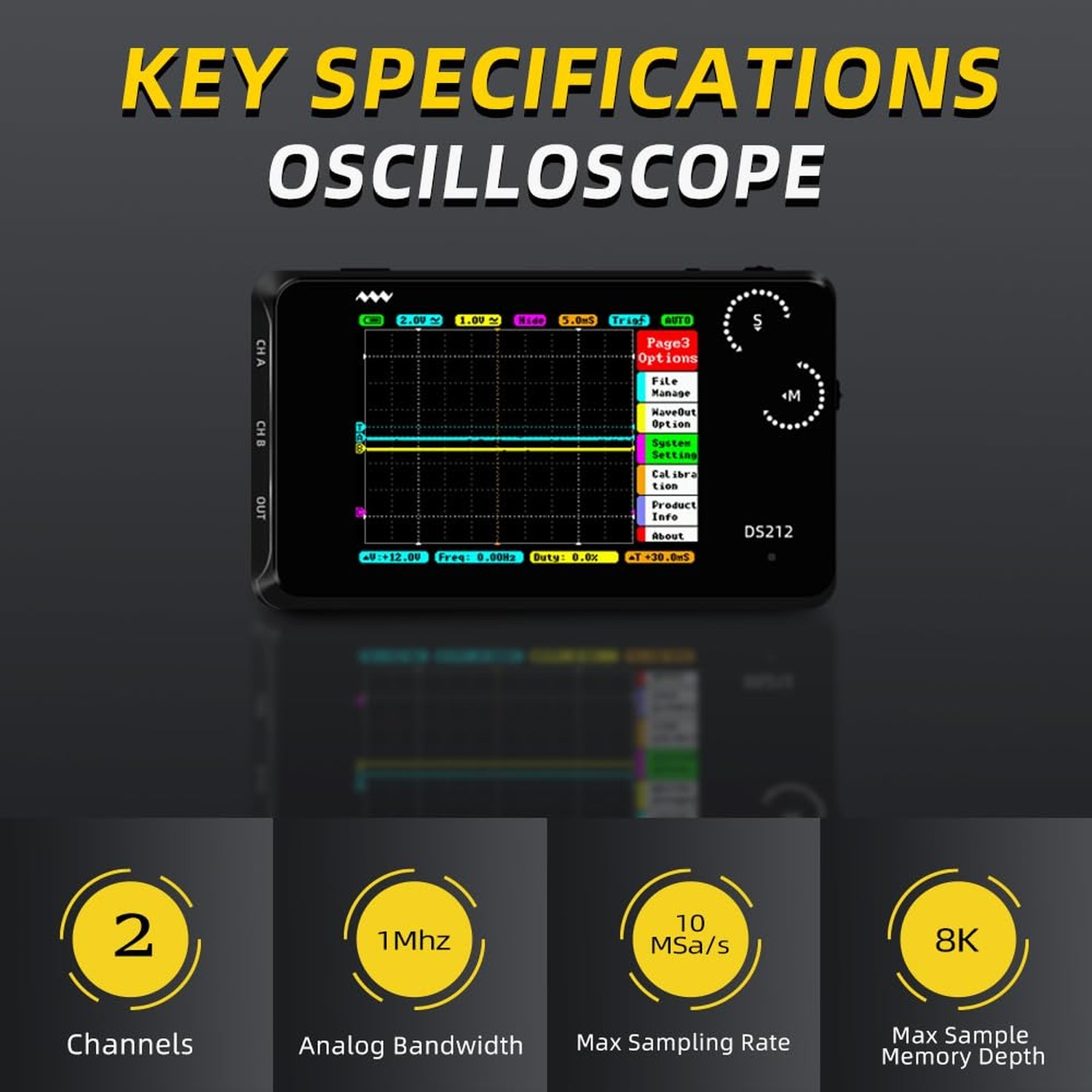 MINIWARE Pocket Oscilloscope DS212, Portable Oscilloscope Mini Size Handheld,…