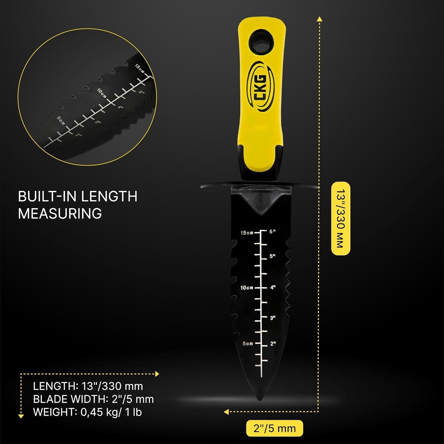 CKG Metal Detector Shovel,Heavy Duty Double Serrated Edge Yellow