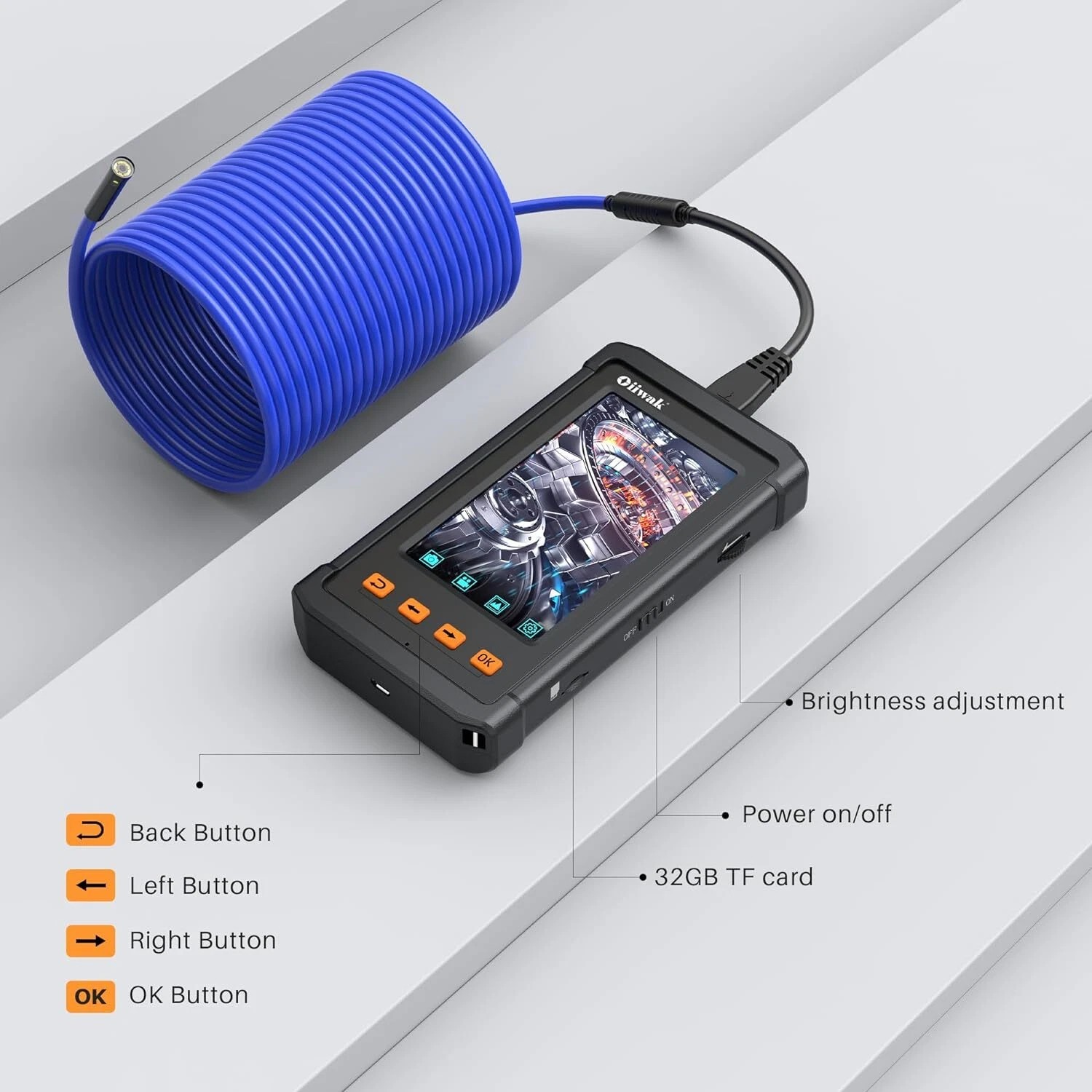 Oiiwak Endoscope – 8mm borescope camera, 4.3″ 1080p Screen, 1080P HD Video