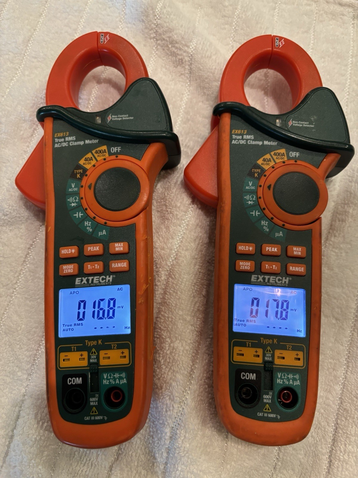 (2) Extech EX623: 400A Dual Input AC/DC Clamp Meters + New Leads