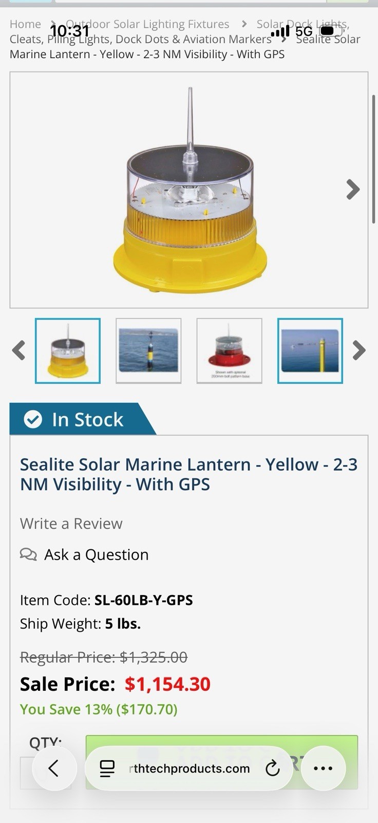 Sealite Solar Marine Lantern – Yellow – 2-3 NM Visibility – with GPS Tracking