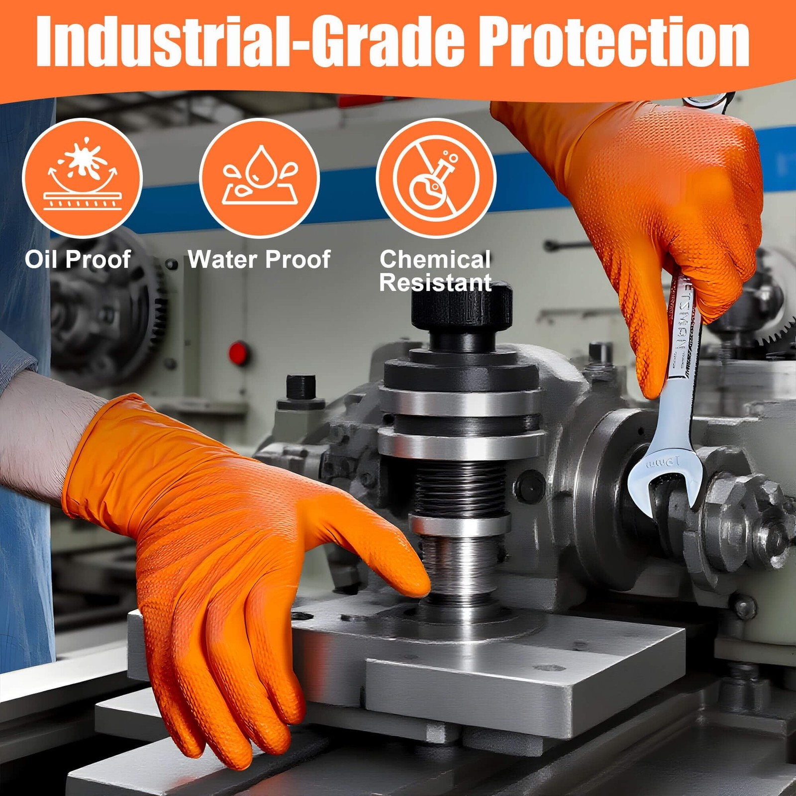 TREEGO 10 Mil Nitrile Gloves XL – Heavy Duty Orange Gloves with Double Diamon…
