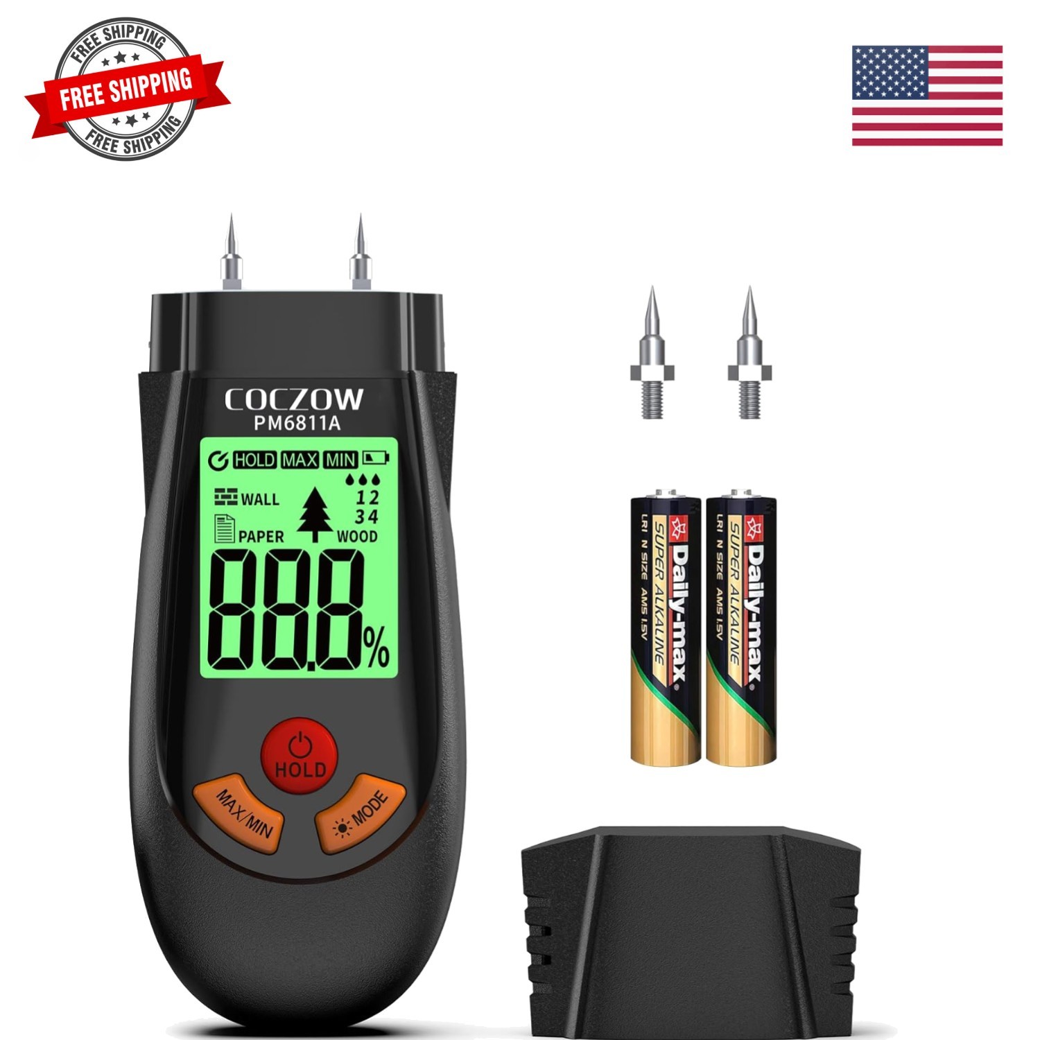 Wood Moisture Meter, with Battery and LCD Display, Suitable for Quick Determi…