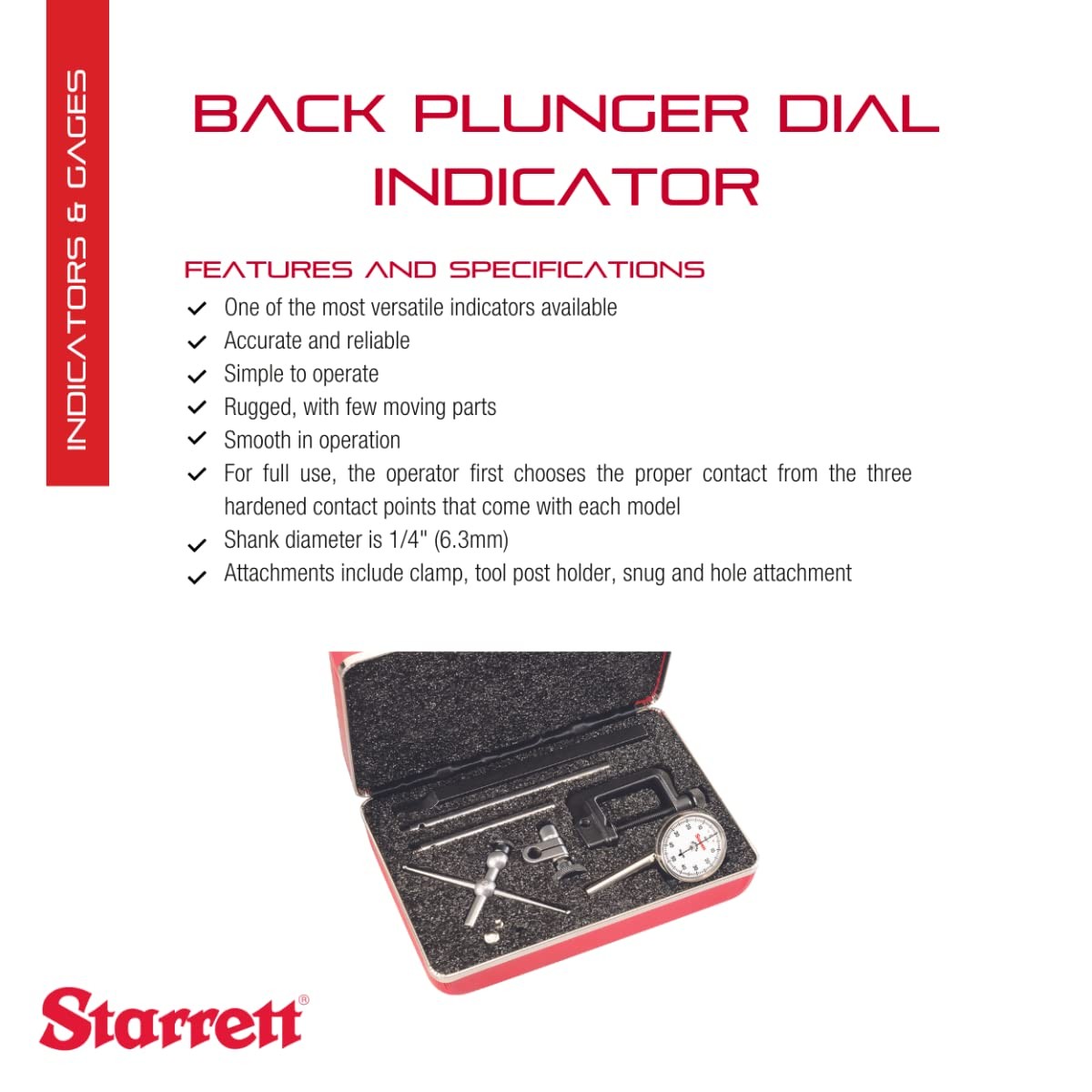 Starrett Universal Dial Test Indicator Set with Back 0-0.2″ Range, White