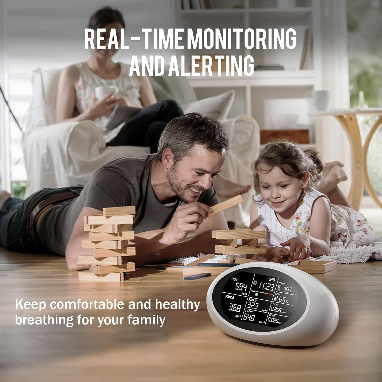 12 in 1 Air Quality Monitor Indoor Portable Indoor CO2/VOC/HCHO/PM1-2.5-10 Meter