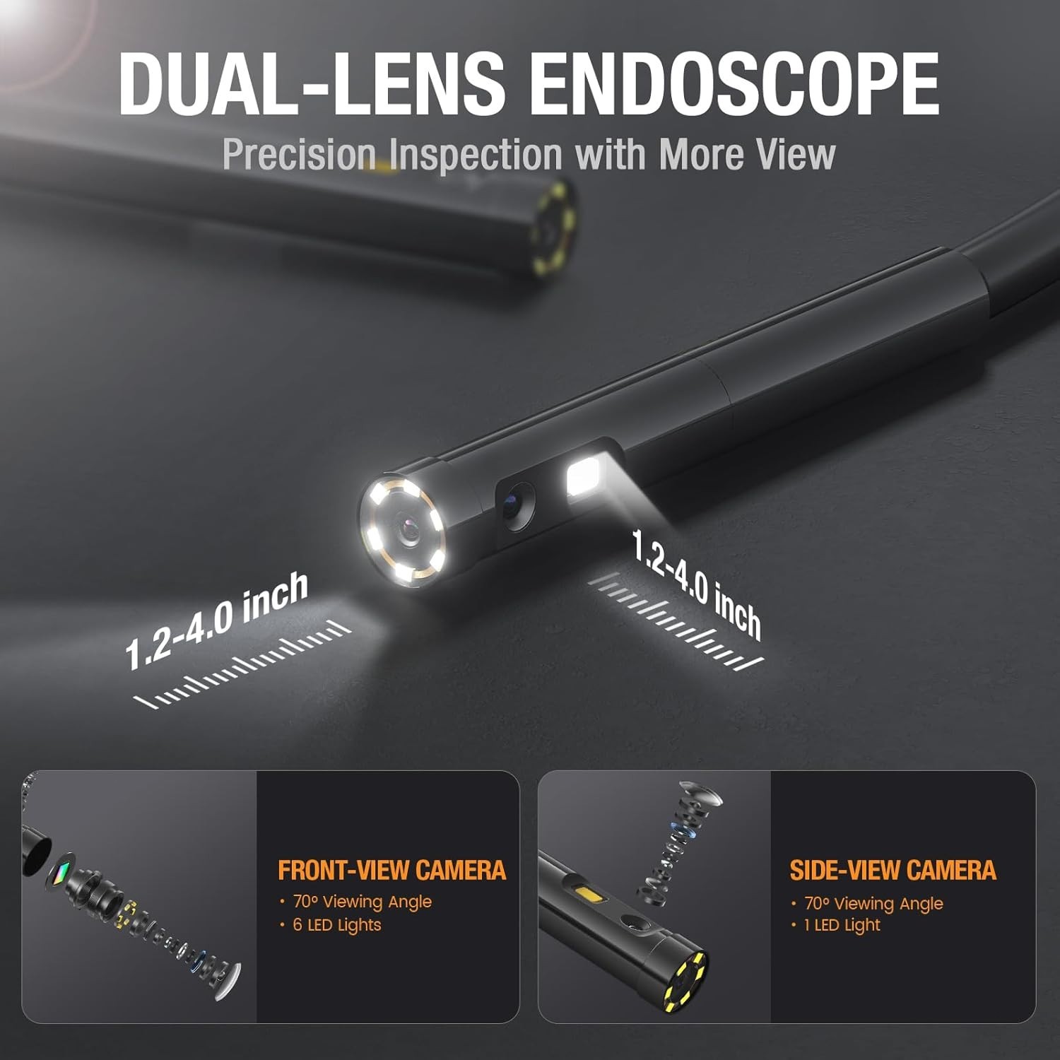 Dual Endoscope 1080P Borescope Inspection Camera Automotive w/ 32G Card 1.5M/5M