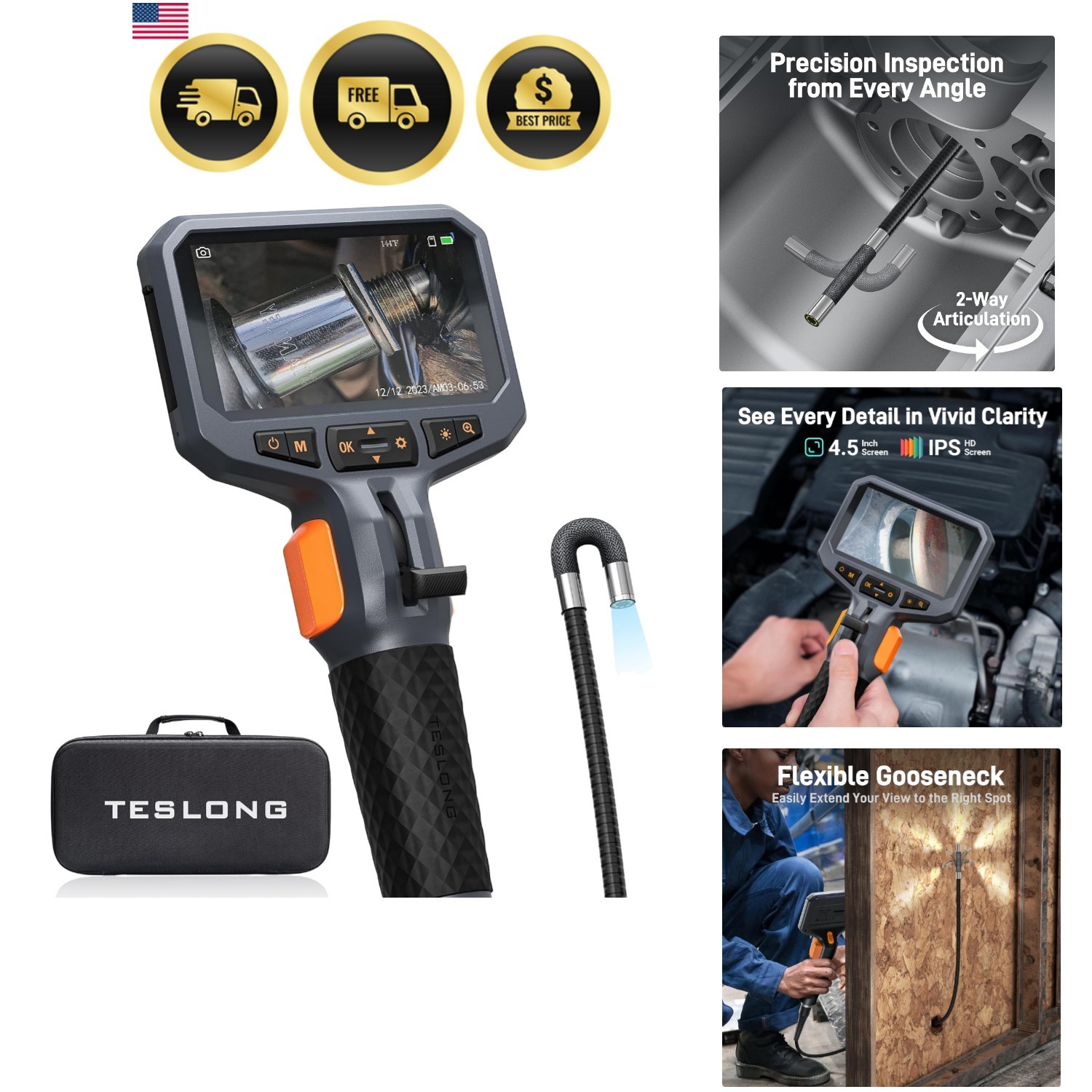 Articulating Borescope, Mechanic Endoscope Tool for Automotive Engine HVAC Wa…