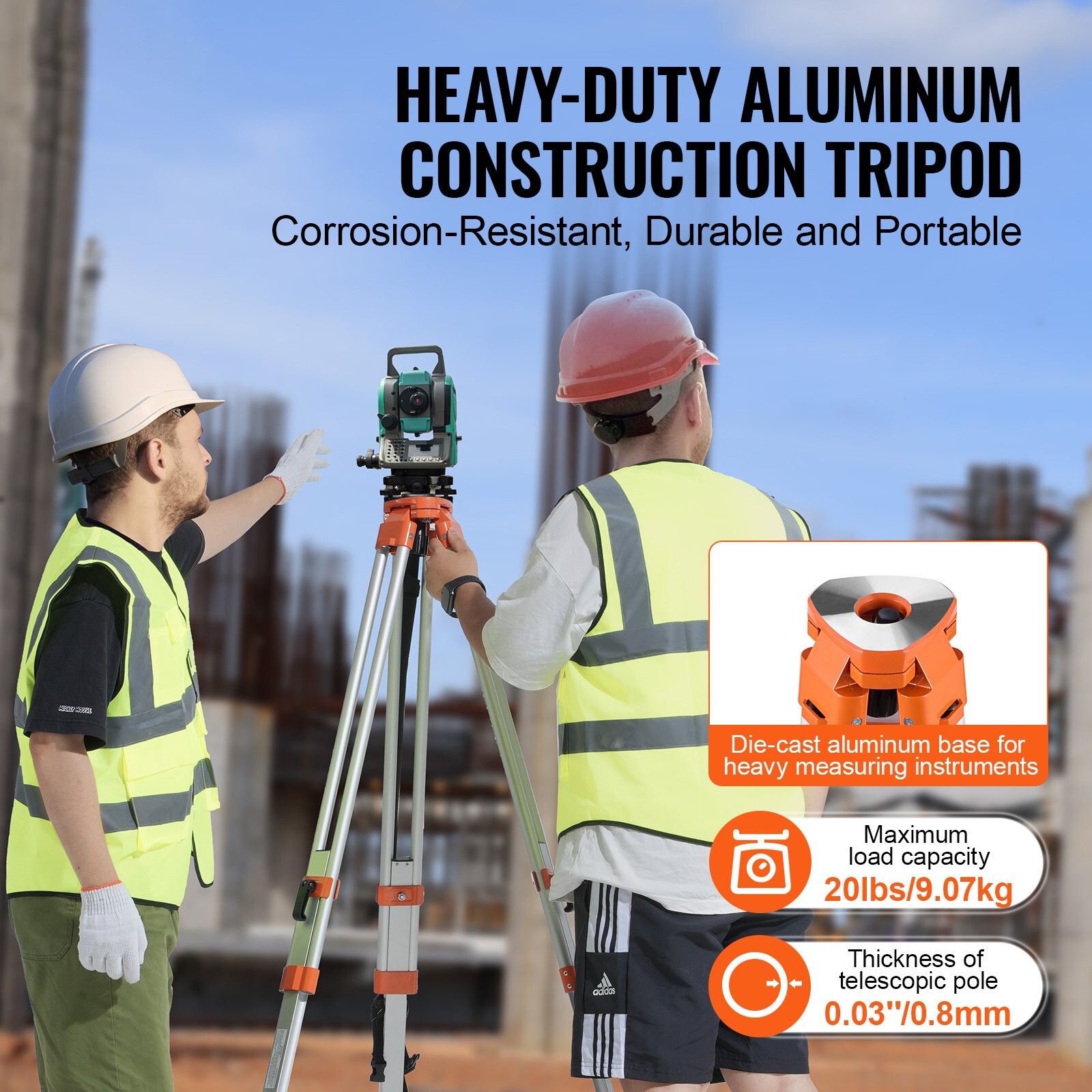 VEVOR Laser Level Tripod Stand 5/8″-11 Thread 16.53-65.55 in Height Adjustment