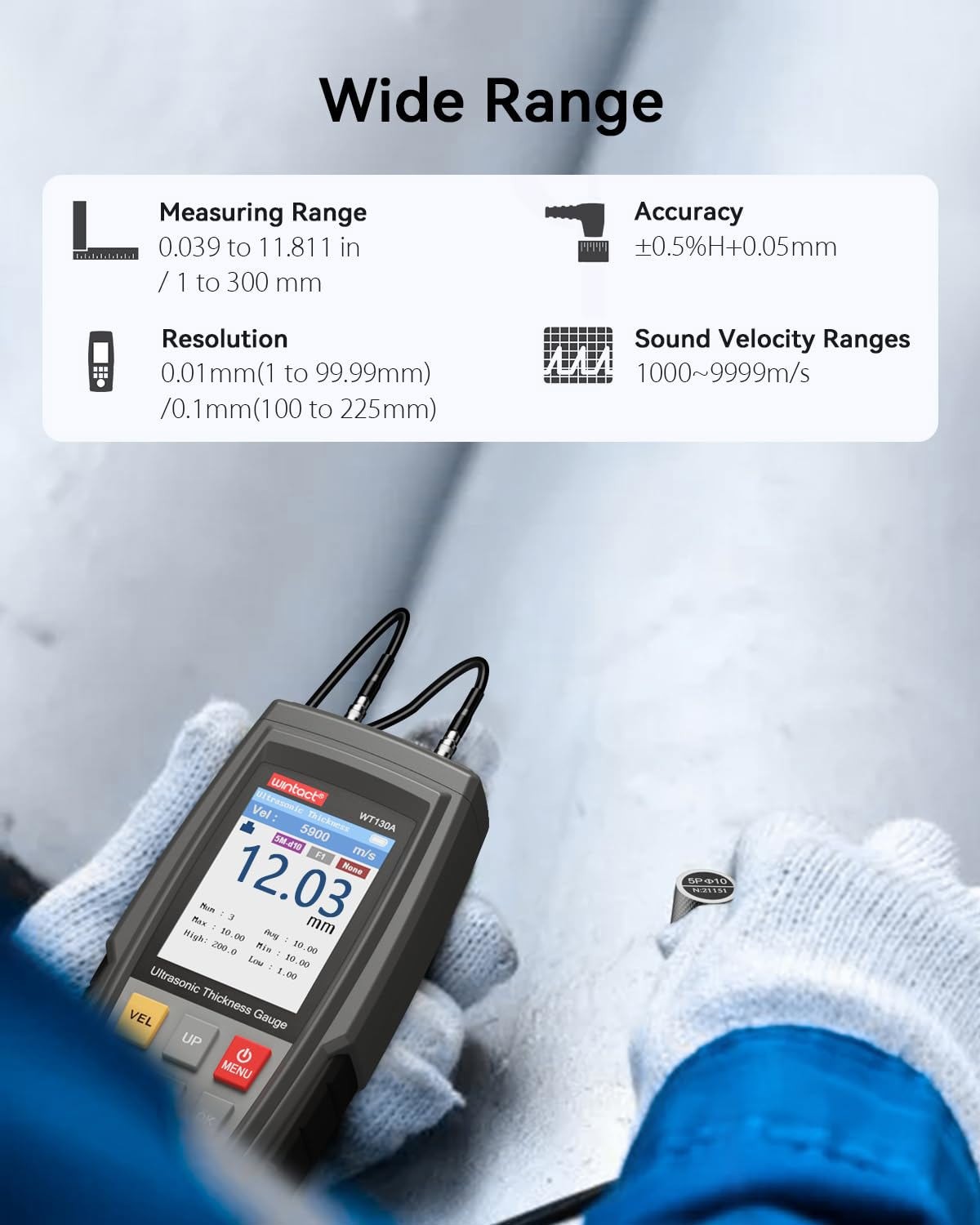 Digital Ultrasonic Thickness Gauge Meter Tester 1-300mm Tool for Metal Cast Iron
