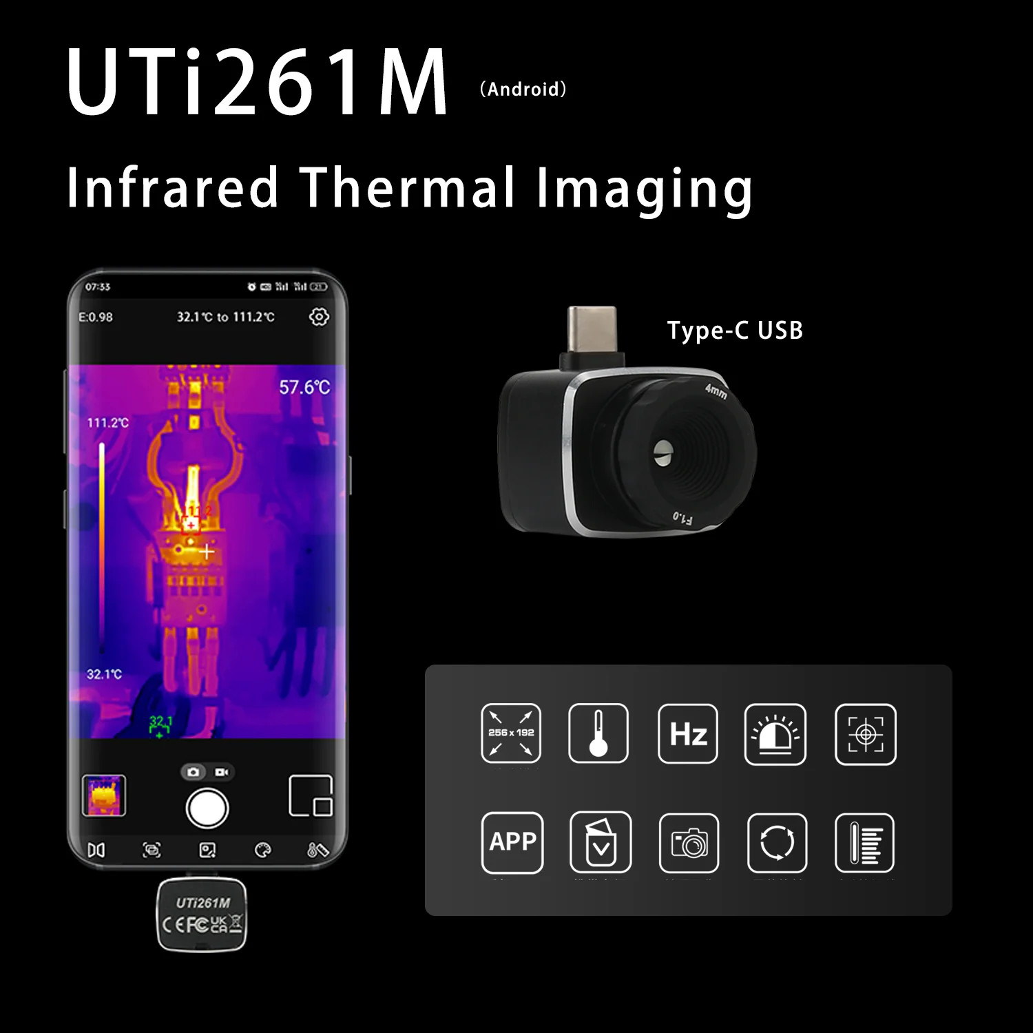 UNI-T UTi261M Thermal Imaging Camera 256×192 for Android Type-C Phones