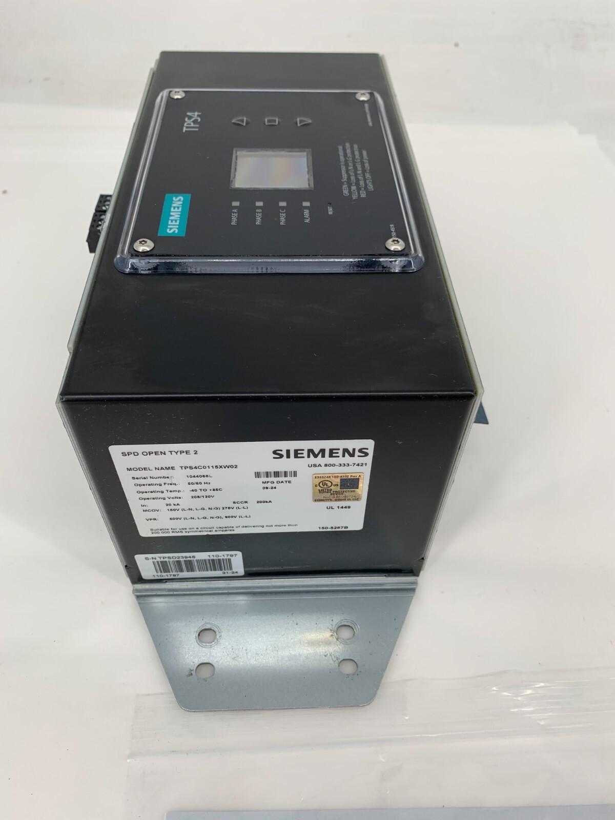 Siemens TPS4C0115XW02 Surge Protection Device SCCR 200kA 208/120V 3P w/Counter
