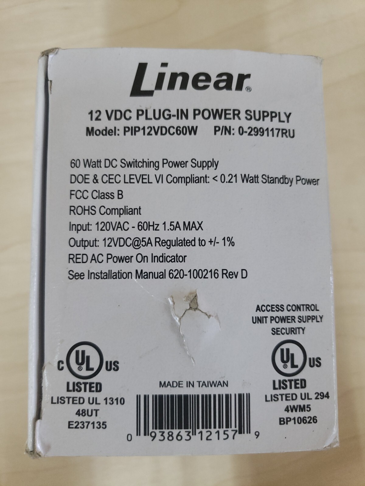 Linear Plug-In Power Supply 12 VDC 60 W PIP12VDC60W