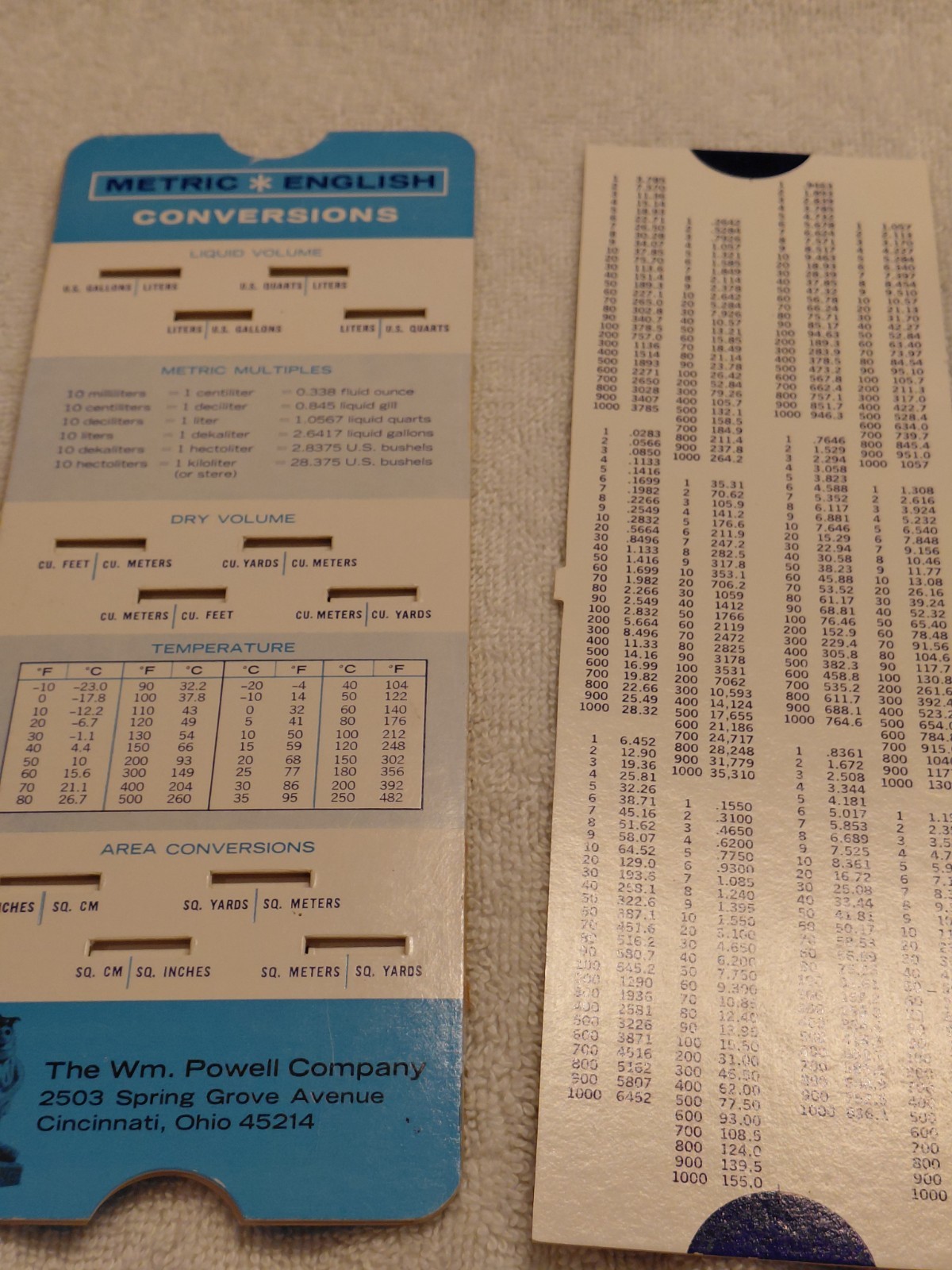 Wm Powell Company Metric English Conversions Slide Vtg 1971 VGUC