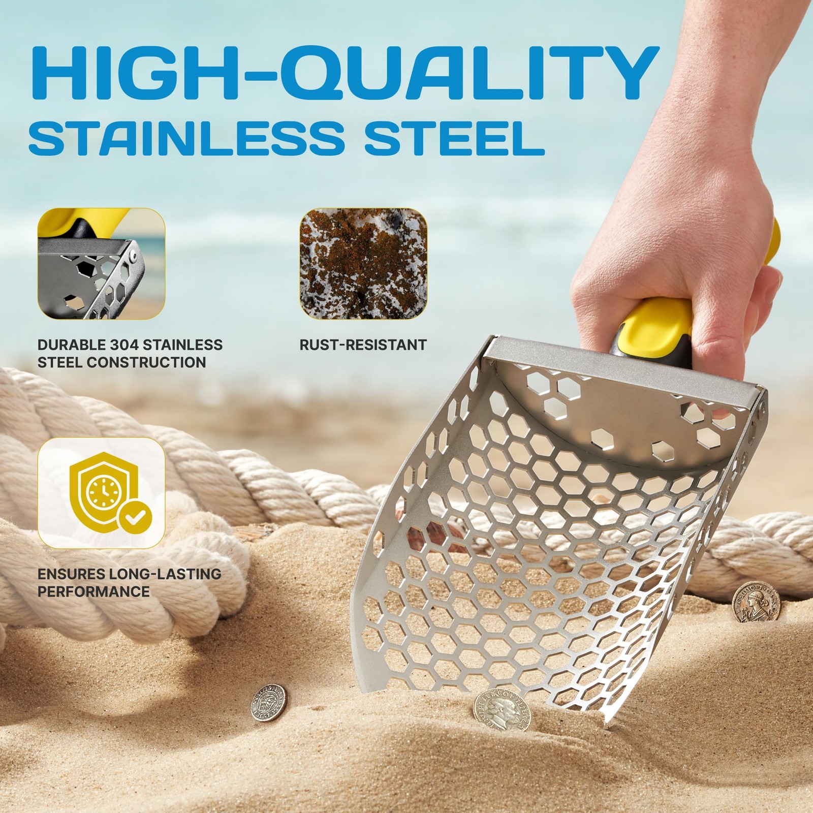 CKG Hand Sand Scoop for Metal Detecting with Ergonomic Yellow Handle, Metal D…