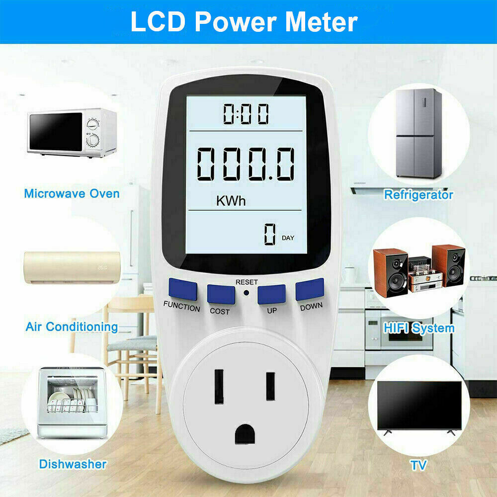 LCD Power Meter Plug Consumption Electricity Usage Energy Watt Amps Volt Monitor