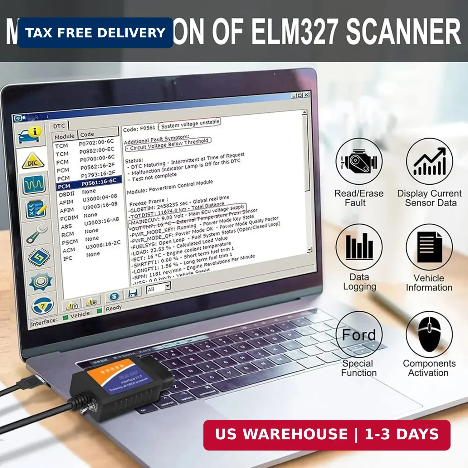 Elm327 USB Compatible with Forscan Software Obd2 Adapter for Ford F150 F250 Linc
