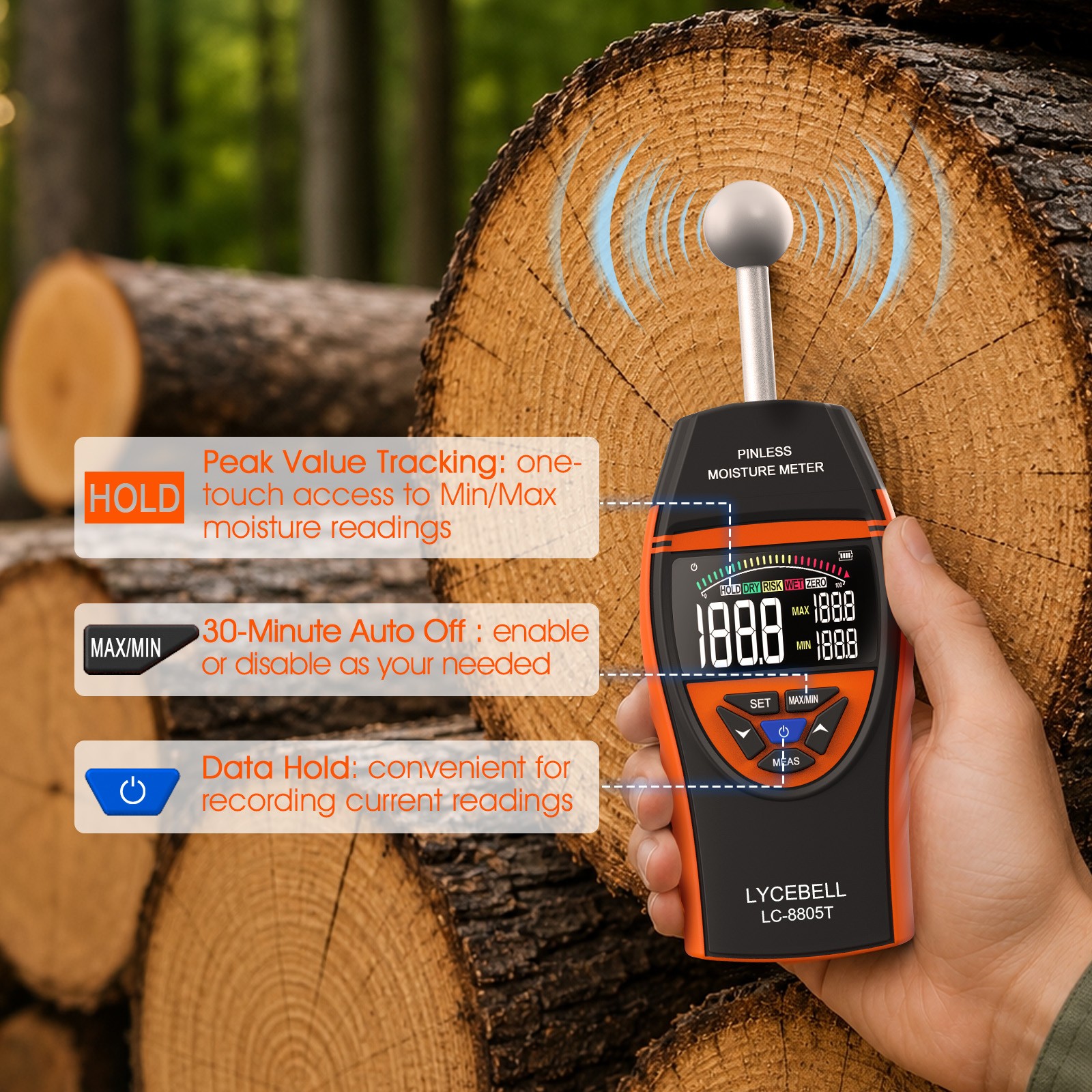Wood Moisture Meter for Lumber Drywall Pinless Moisture Tester Moisture Sensor