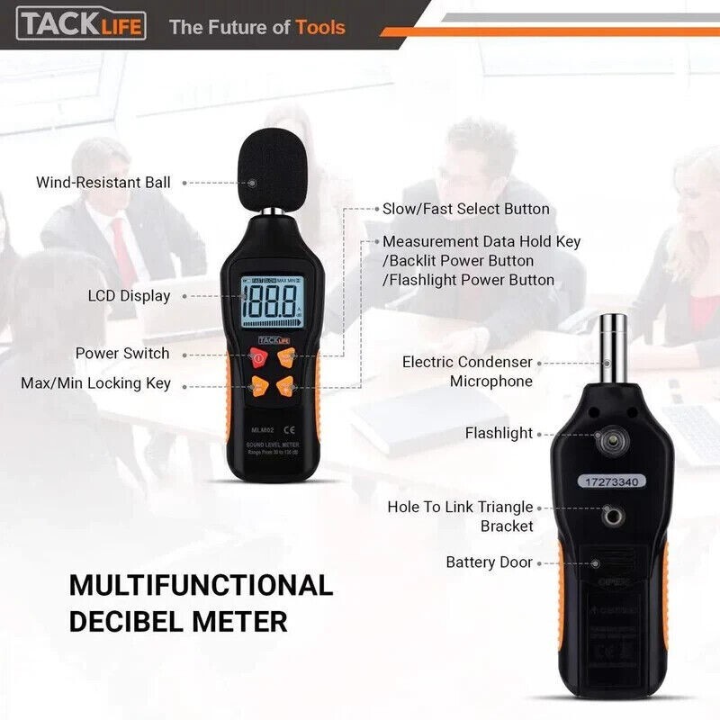 Tacklife Digital Sound Level Meter Decibel Meter 30-130dB Range SPL Pressure