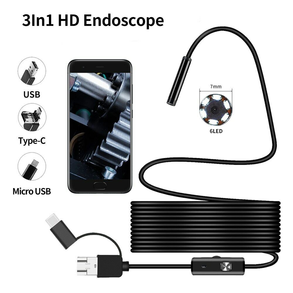 7mm Endoscope Camera with Light Dual-Lens HD Borescope IP67 Inspection Snake Cam