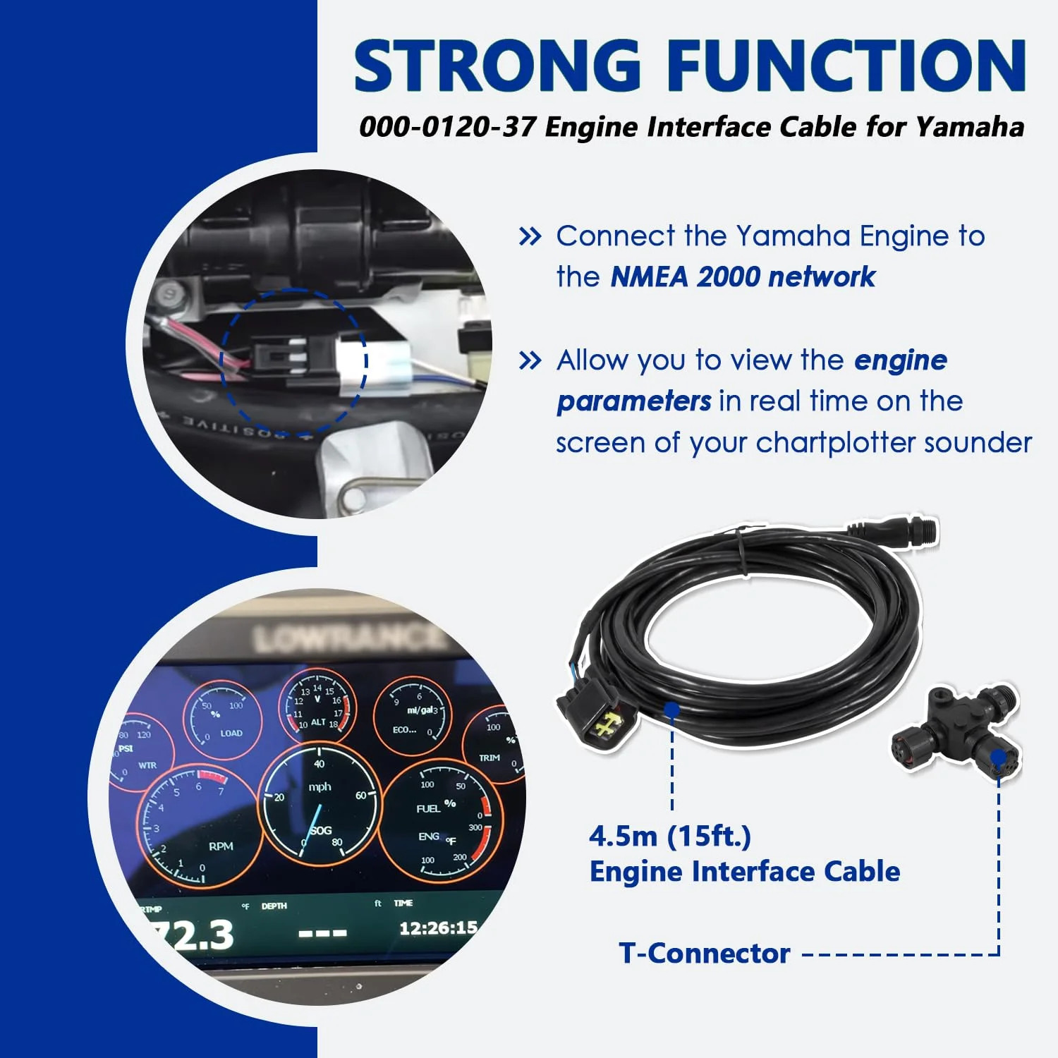 Yamaha Engine Interface Cable with T-Connector for NMEA 2000 (4.5M/15Ft)